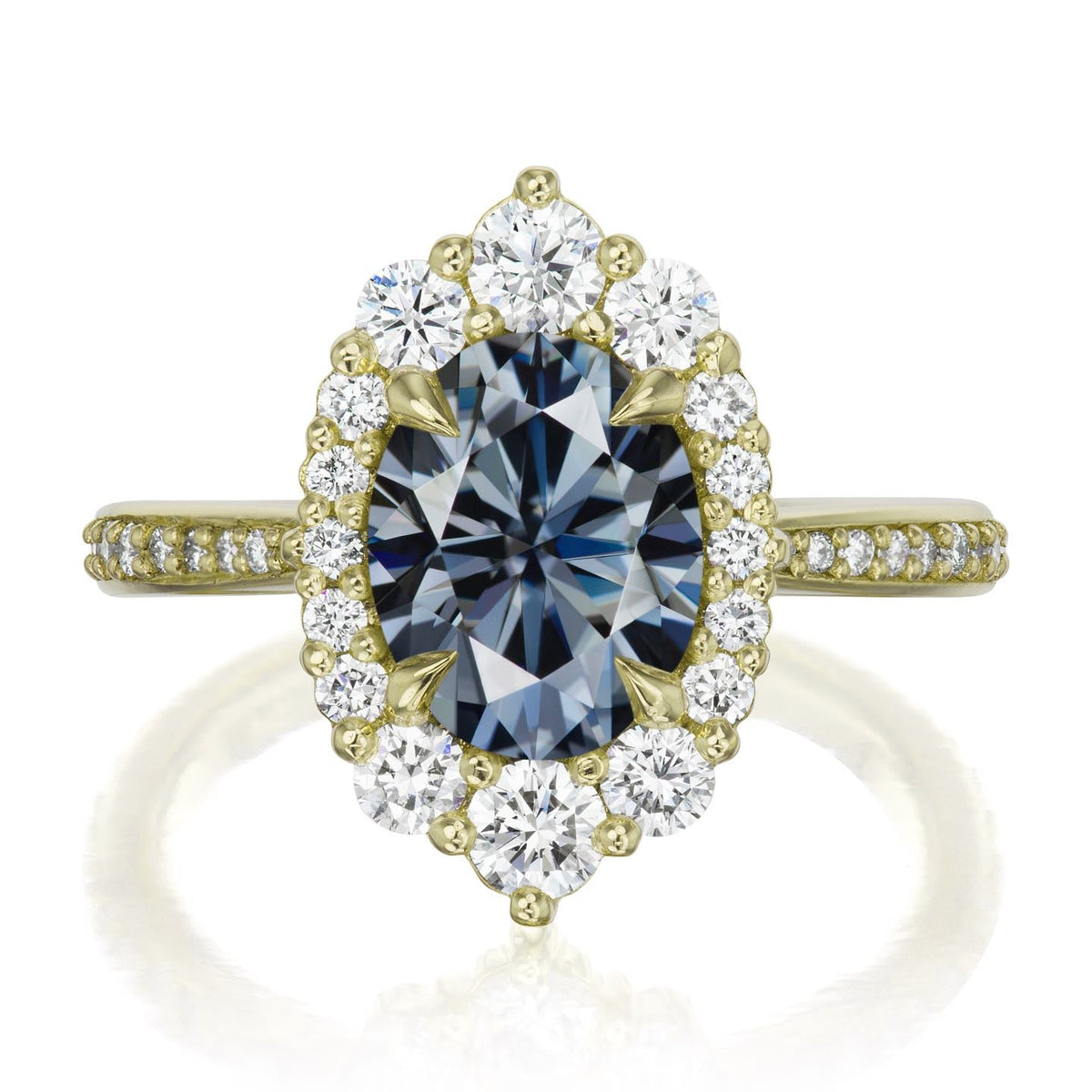 ・SOFIA・Oval Iconic™ Grey Moissanite Center, Diamond Halo (2.65ctw+)