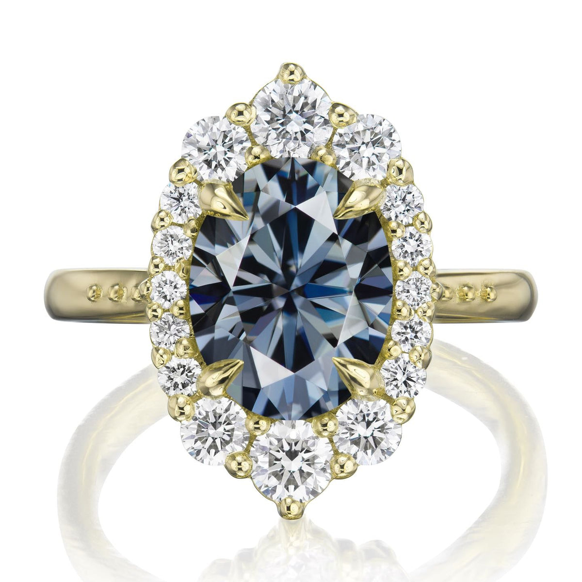 ・SOFIA・Oval Iconic™ Grey Moissanite Center, Diamond Halo (2.65ctw+)