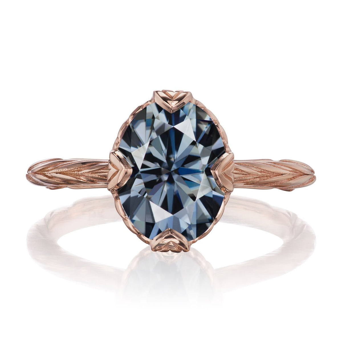・OLIVIA・Oval Iconic™ Grey Moissanite, Willow Leaf Band (2.1ct)