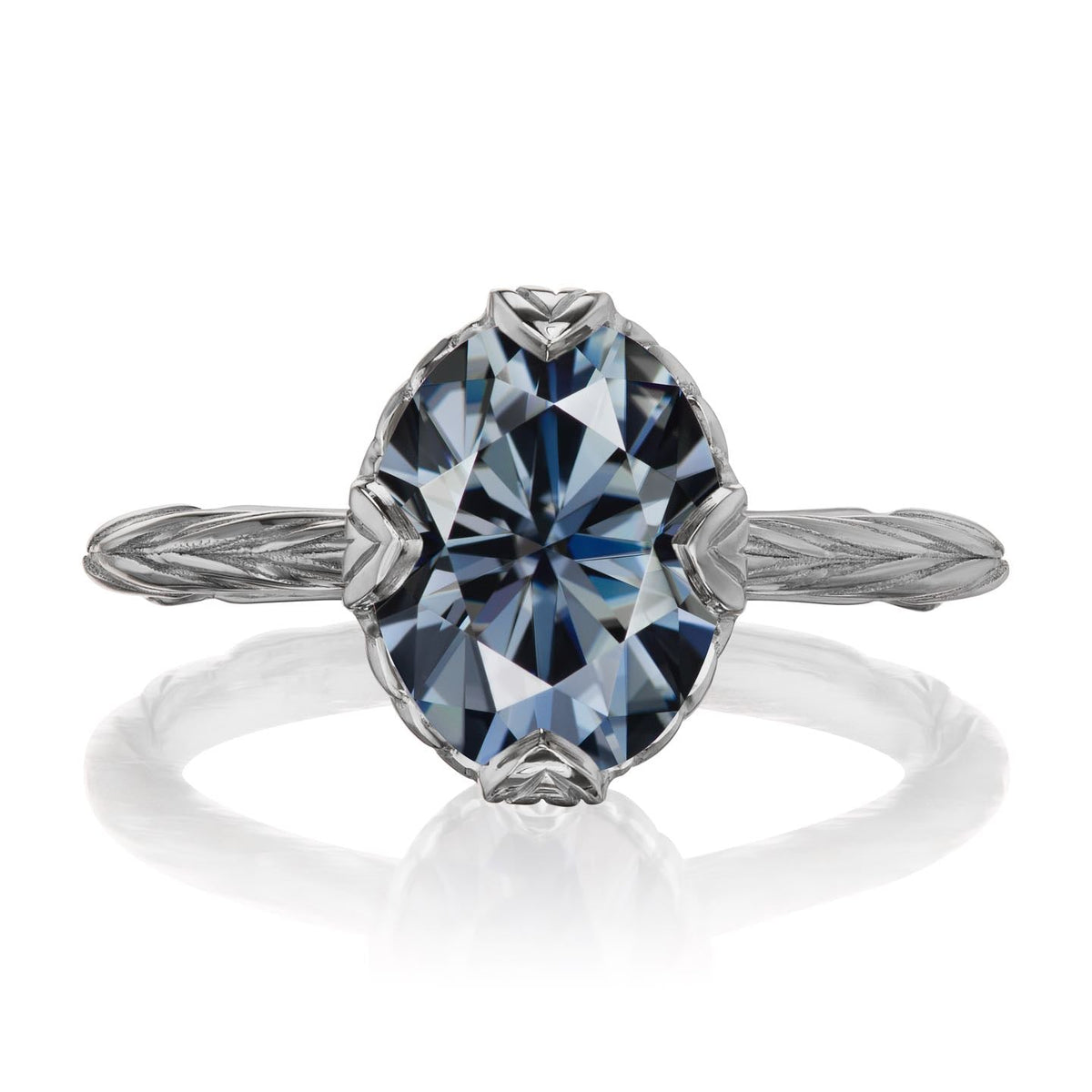 ・OLIVIA・Oval Iconic™ Grey Moissanite, Willow Leaf Band (2.1ct)