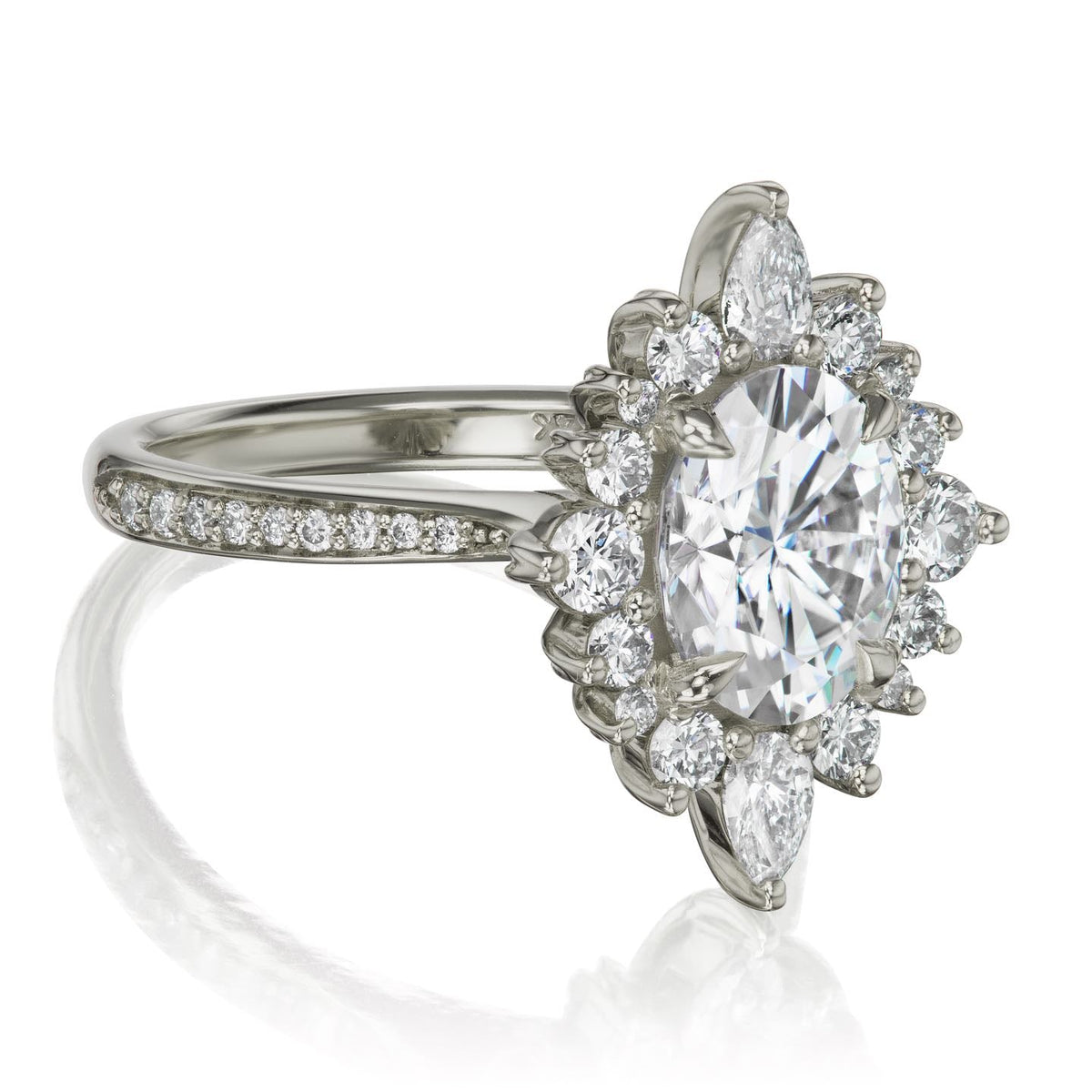 ・ANIKA・Oval Moissanite Center, Diamond Halo (2.75ctw+)