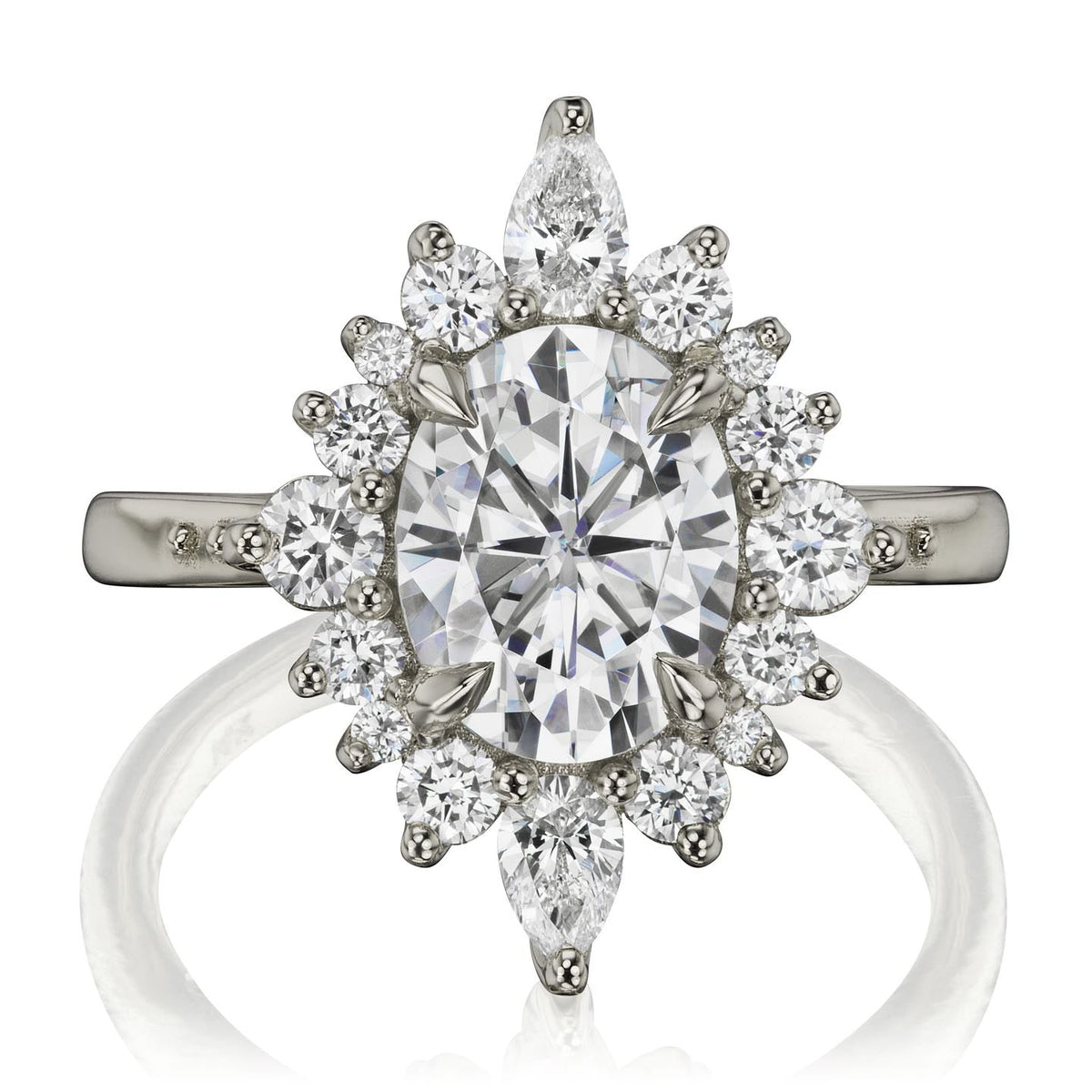 ・ANIKA・Oval Moissanite Center, Diamond Halo (2.75ctw+)