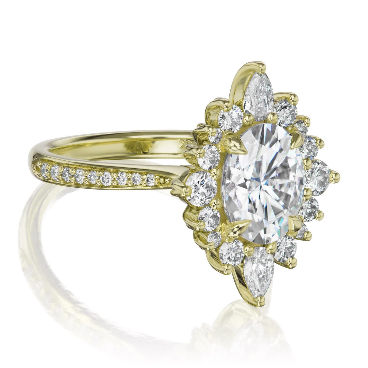 ・ANIKA・Oval Moissanite Center, Diamond Halo (2.75ctw+)