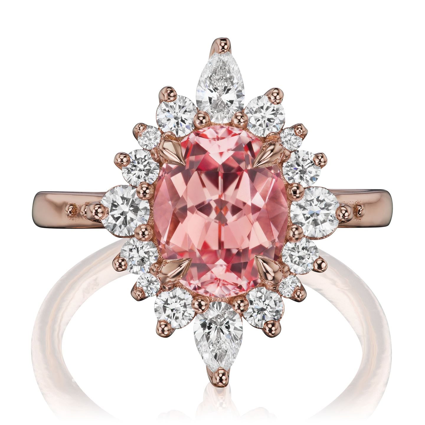・ANIKA・Oval Peach Sapphire Center, Diamond Halo (3.35ctw+)