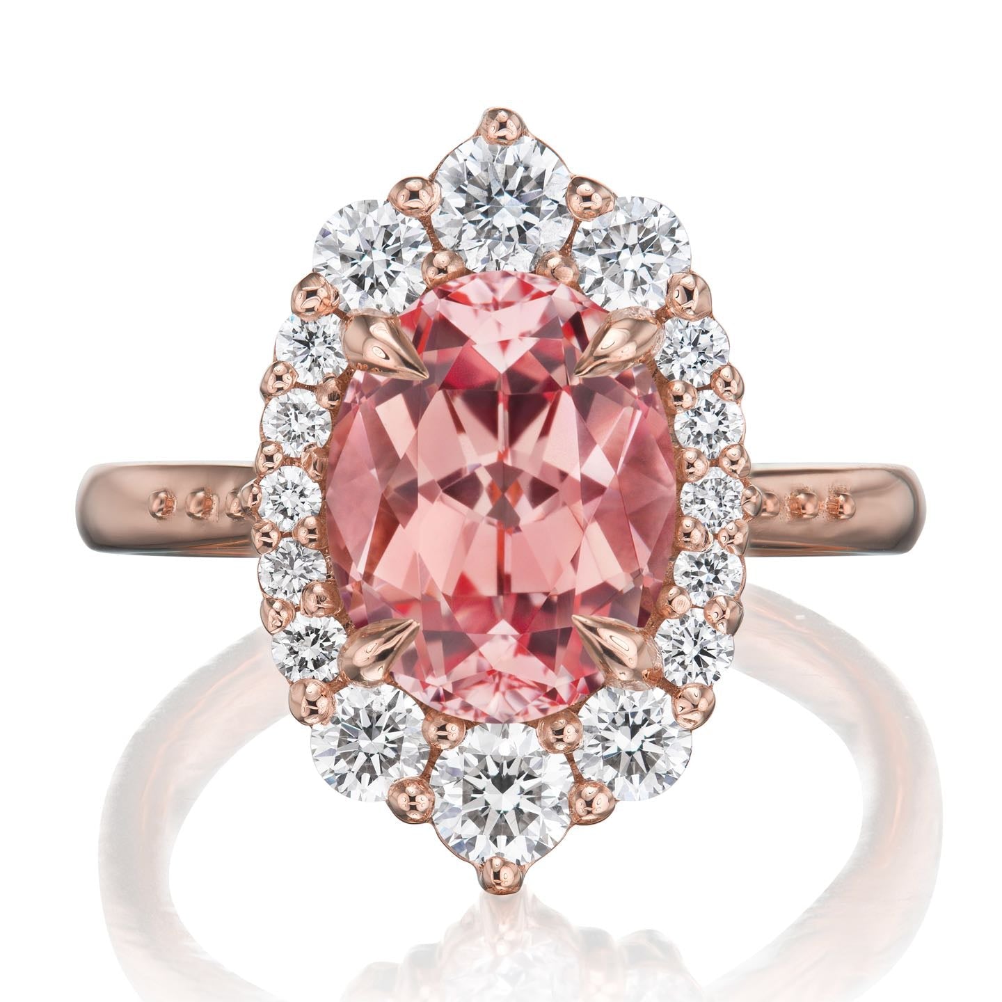 ・SOFIA・Oval Peach Sapphire Center, Diamond Halo (3.25ctw+)