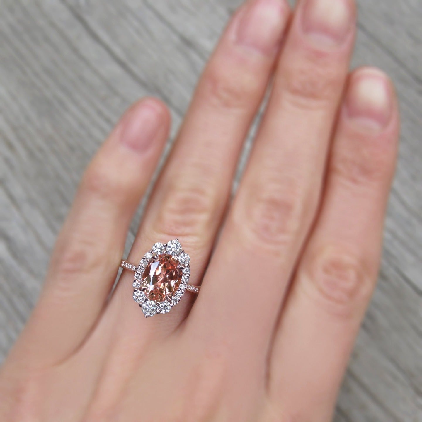・SOFIA・Oval Peach Sapphire Center, Diamond Halo (3.25ctw+)