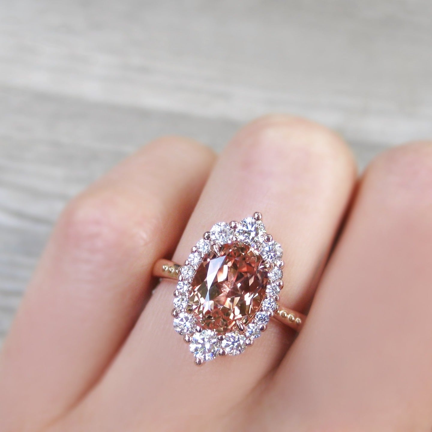 ・SOFIA・Oval Peach Sapphire Center, Diamond Halo (3.25ctw+)