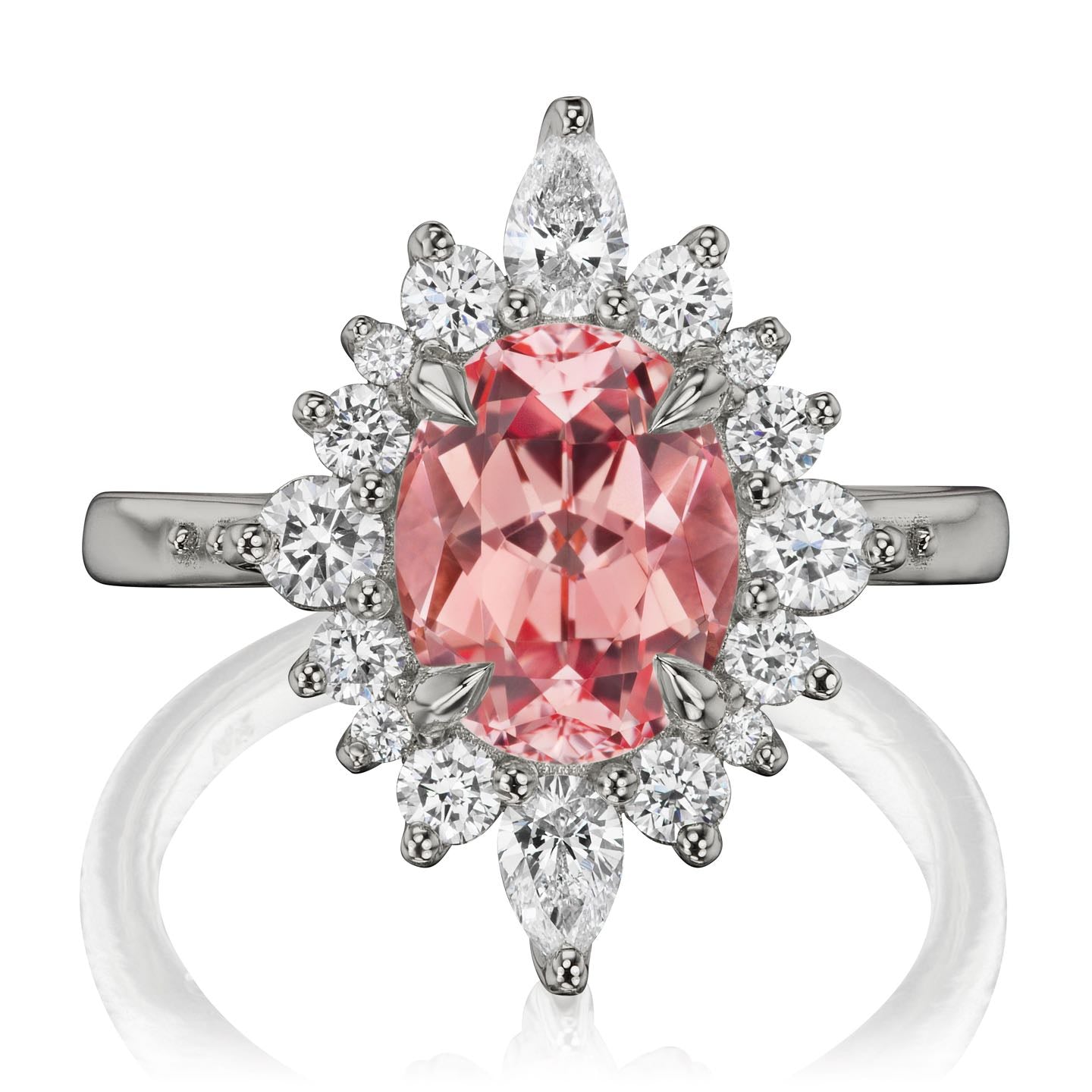・ANIKA・Oval Peach Sapphire Center, Diamond Halo (3.35ctw+)