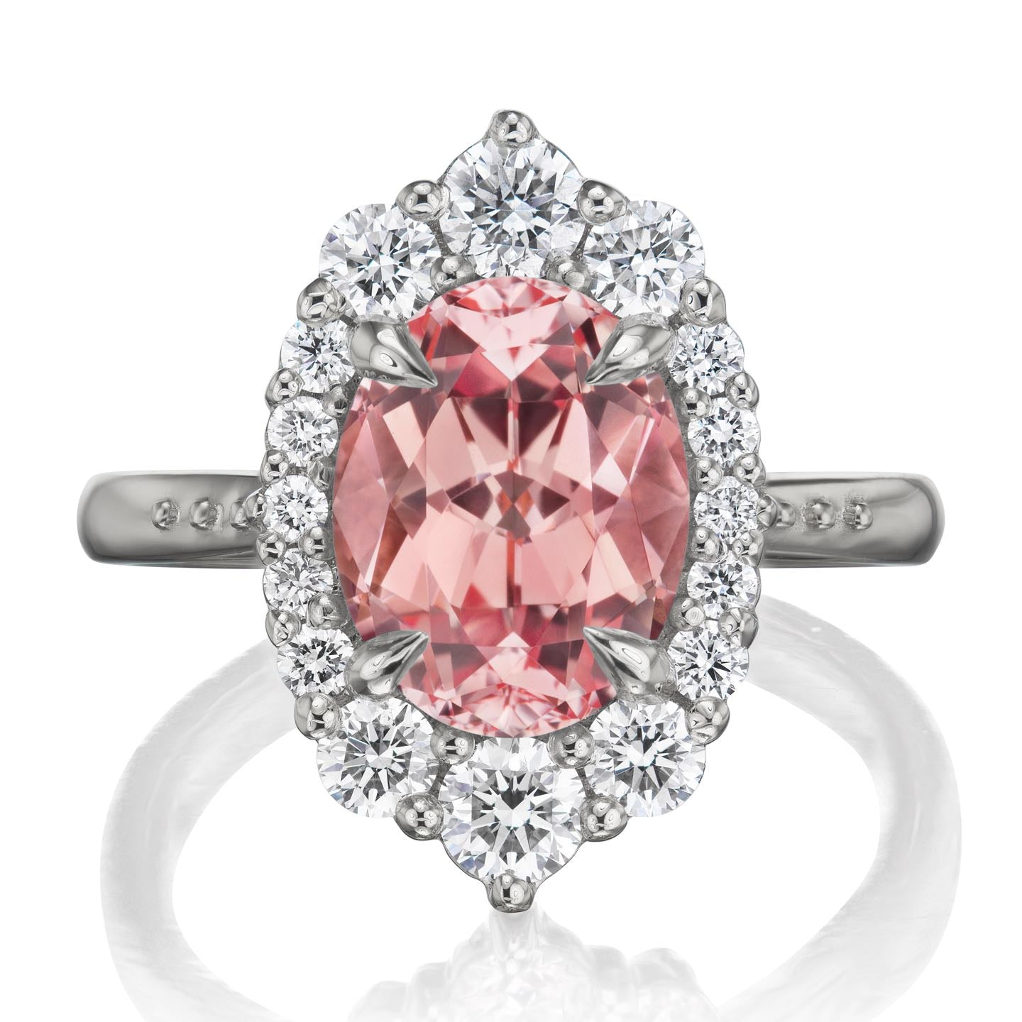 ・SOFIA・Oval Peach Sapphire Center, Diamond Halo (3.25ctw+)