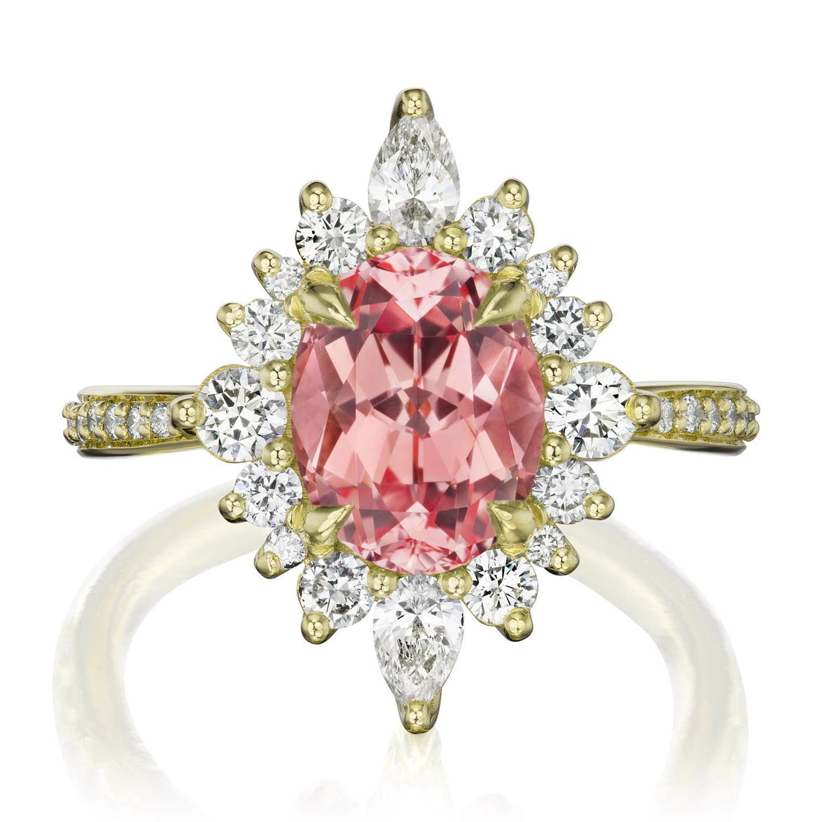 ・ANIKA・Oval Peach Sapphire Center, Diamond Halo (3.35ctw+)