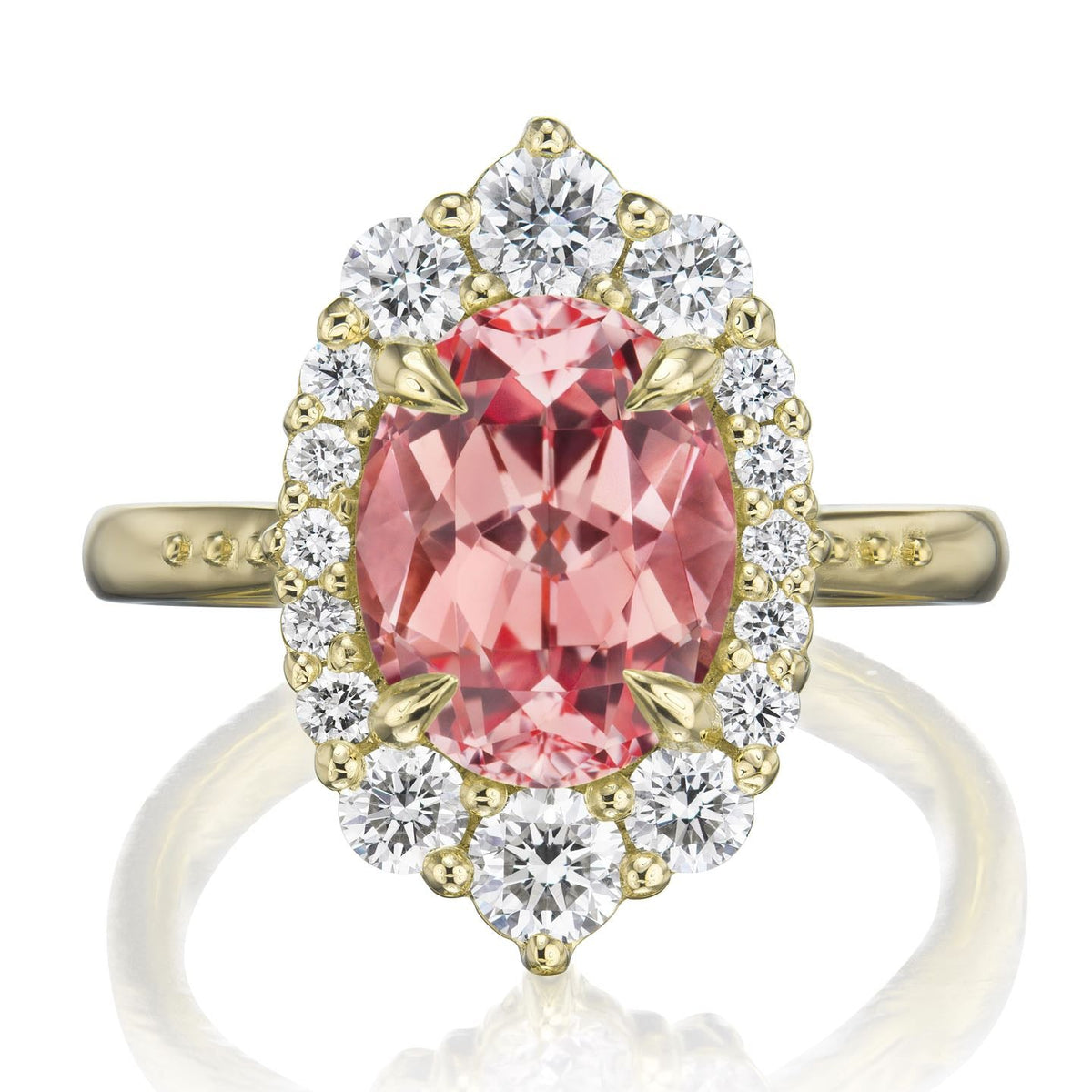 ・SOFIA・Oval Peach Sapphire Center, Diamond Halo (3.25ctw+)