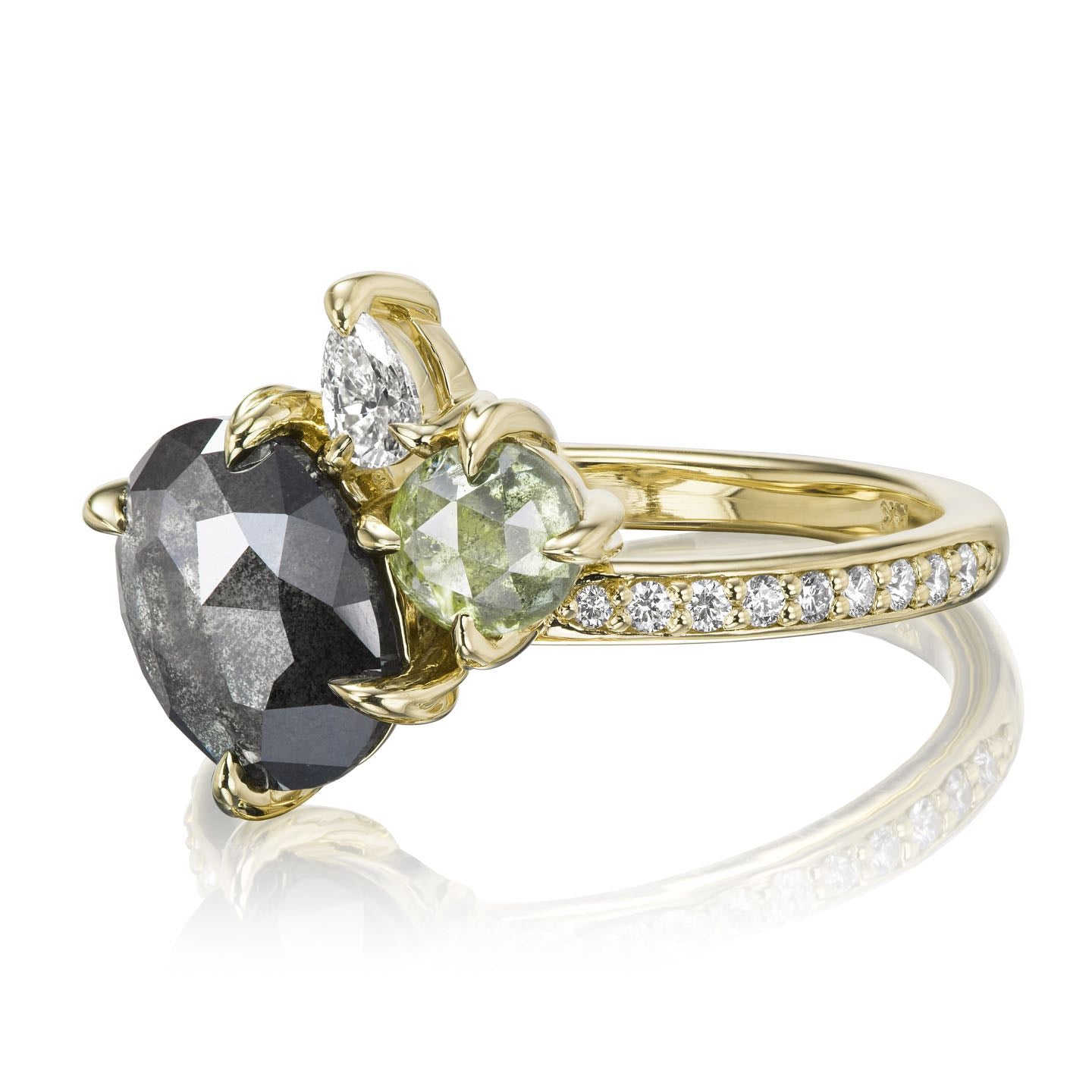 ・TRIBECA・Oval Rose-Cut Salt + Pepper Diamond, Green & White Diamond Accents (2.38ctw)