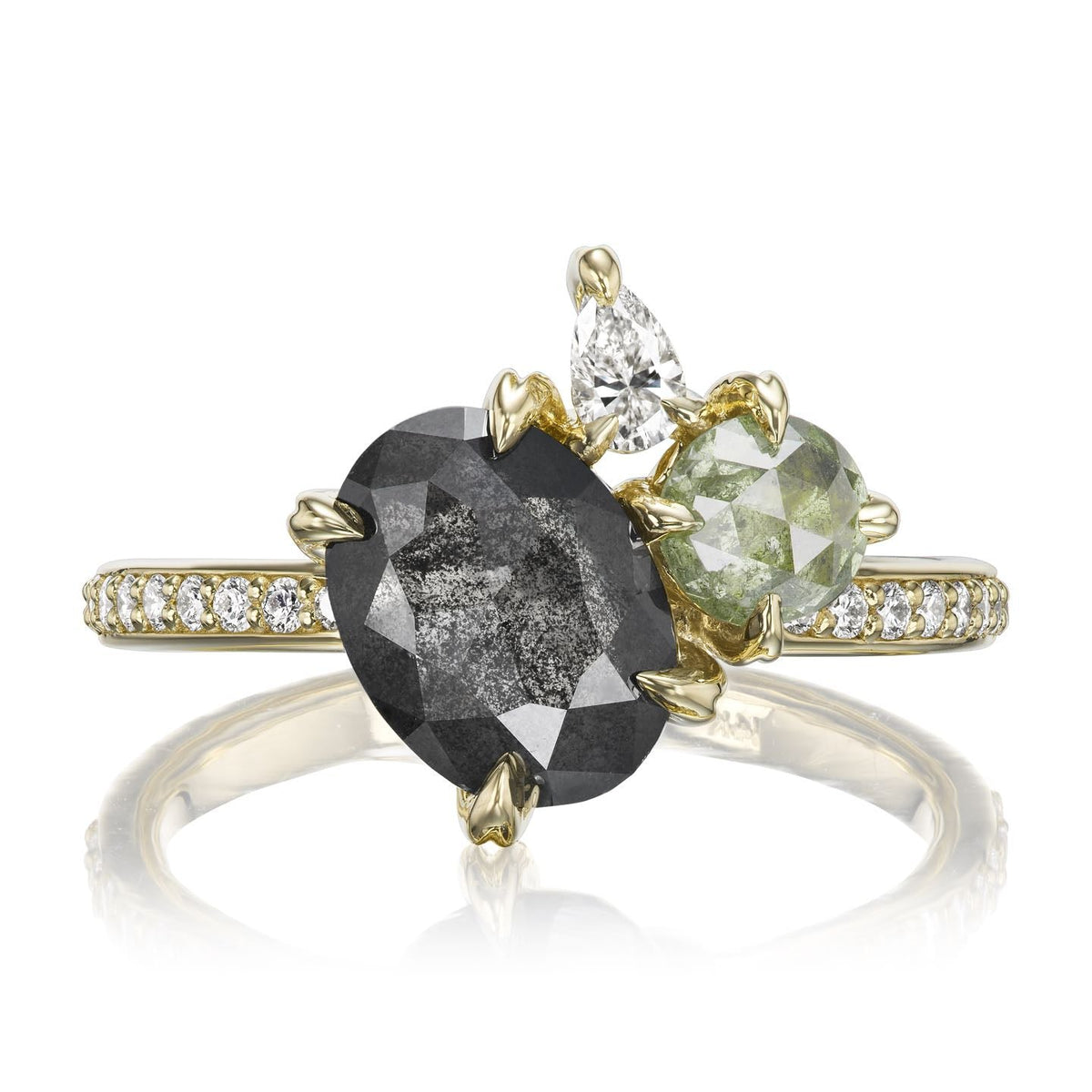 ・TRIBECA・Oval Rose-Cut Salt + Pepper Diamond, Green & White Diamond Accents (2.38ctw)
