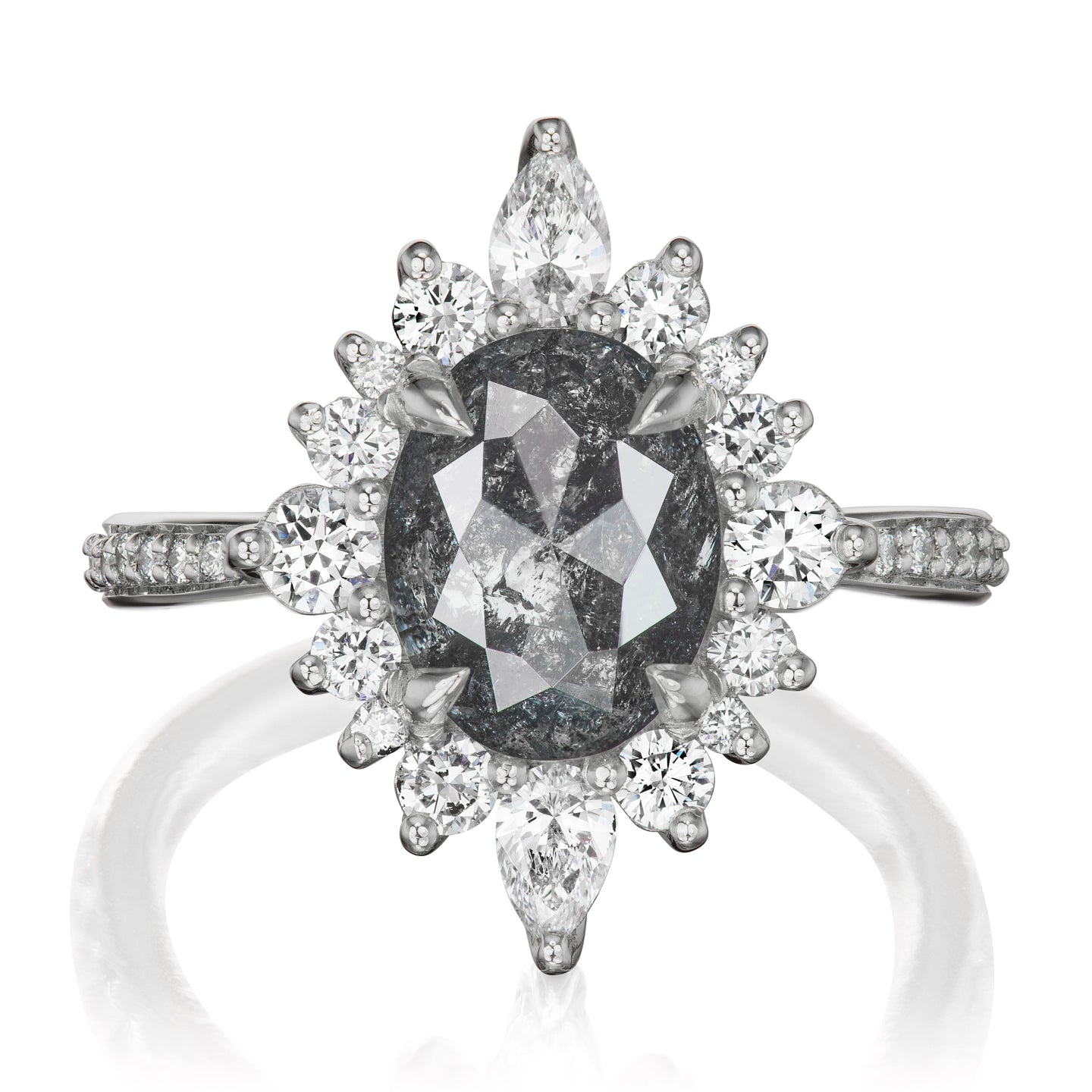 ・ANIKA・Build Your Own: Oval Salt + Pepper Diamond Halo (1.93ctw - 2.72ctw+)