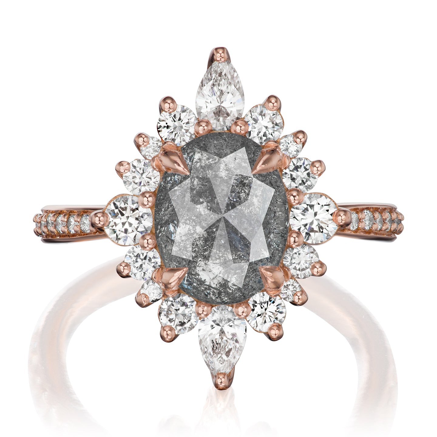 ・ANIKA・Build Your Own: Oval Salt + Pepper Diamond Halo (1.93ctw - 2.72ctw+)