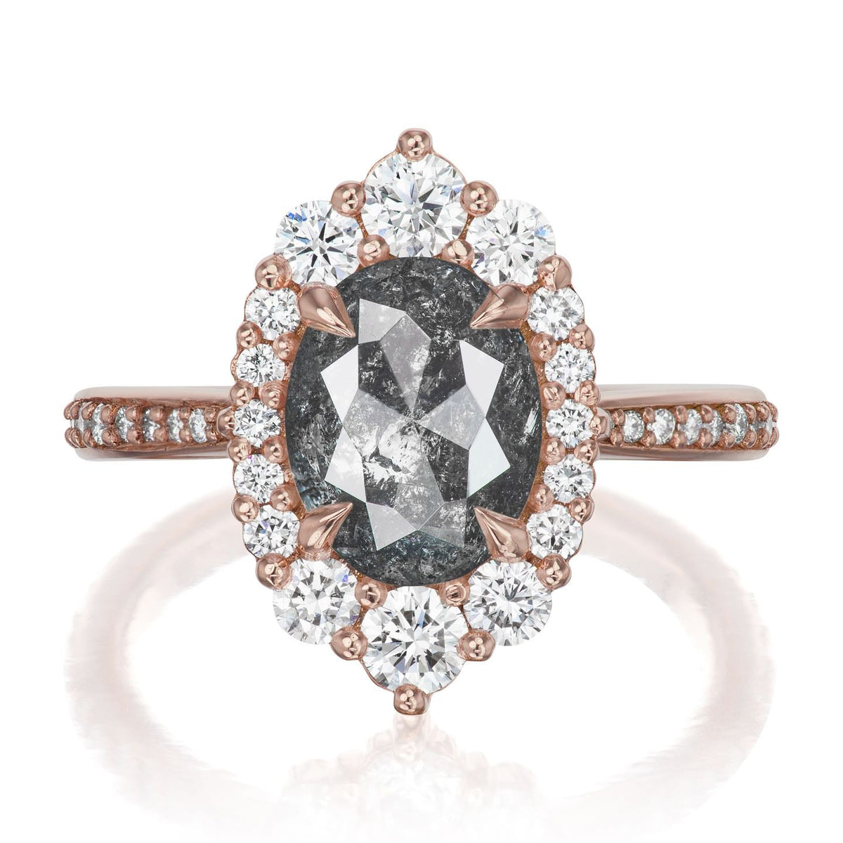・SOFIA・Build Your Own: Oval Salt + Pepper Diamond Halo (1.83ctw - 2.62ctw+)