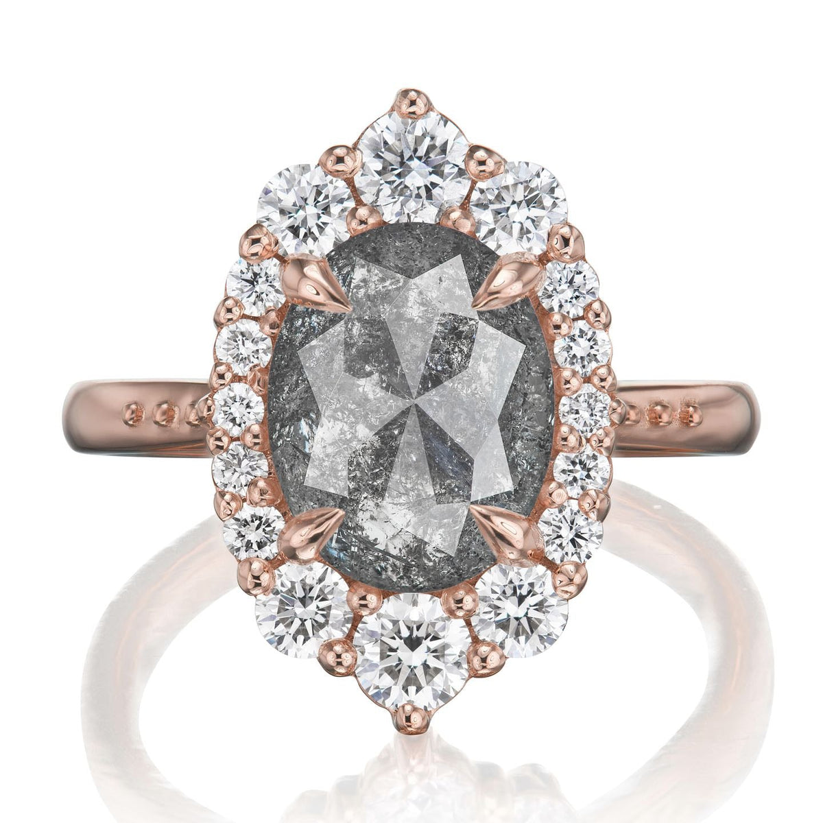 ・SOFIA・Build Your Own: Oval Salt + Pepper Diamond Halo (1.83ctw - 2.62ctw+)