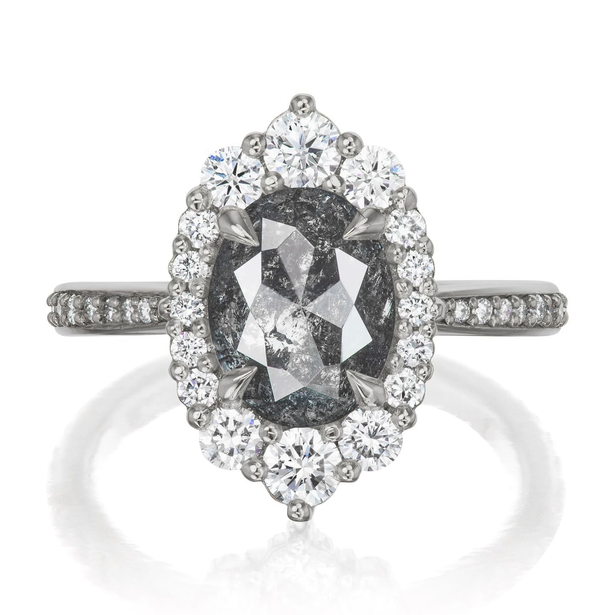 ・SOFIA・Build Your Own: Oval Salt + Pepper Diamond Halo (1.83ctw - 2.62ctw+)