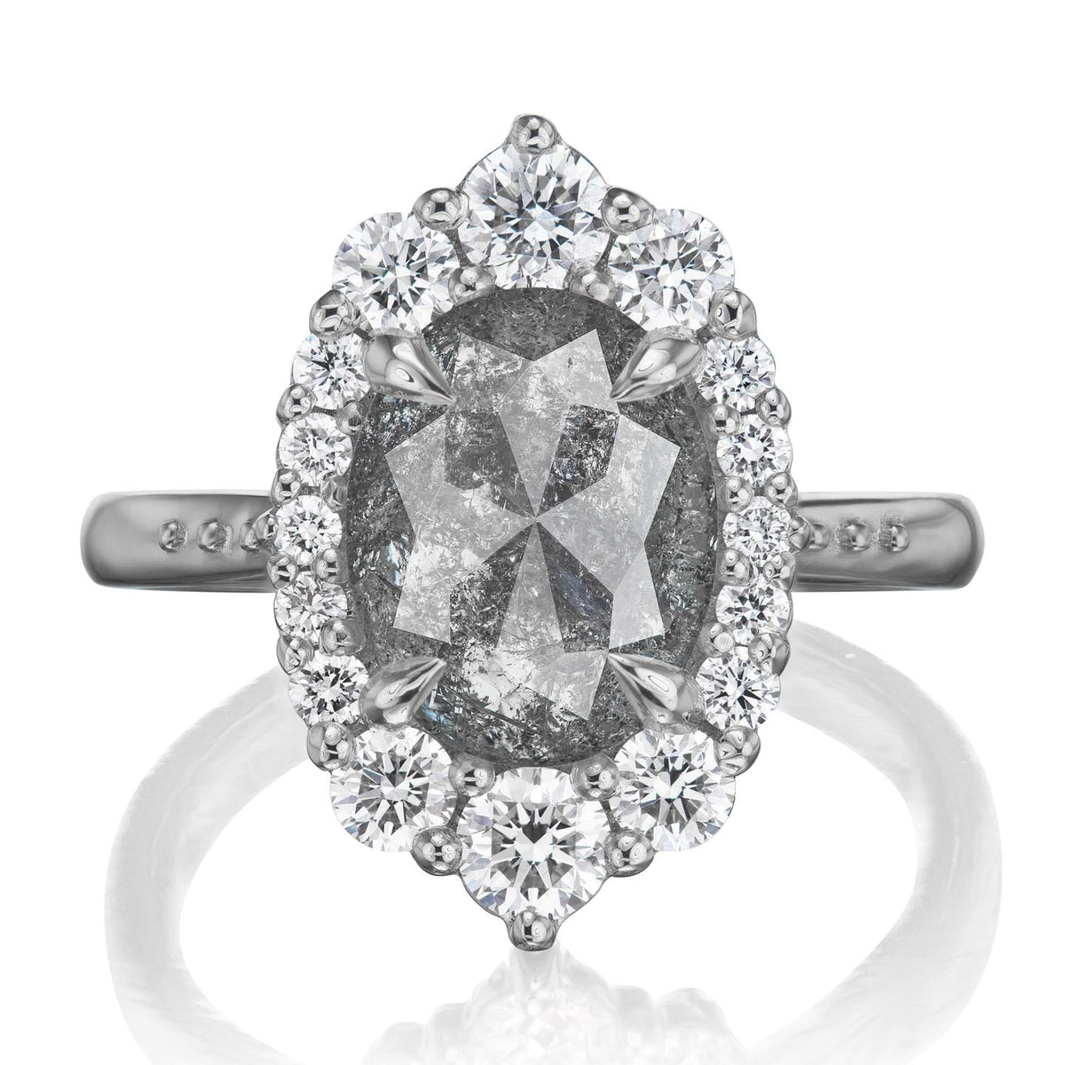 ・SOFIA・Build Your Own: Oval Salt + Pepper Diamond Halo (1.83ctw - 2.62ctw+)