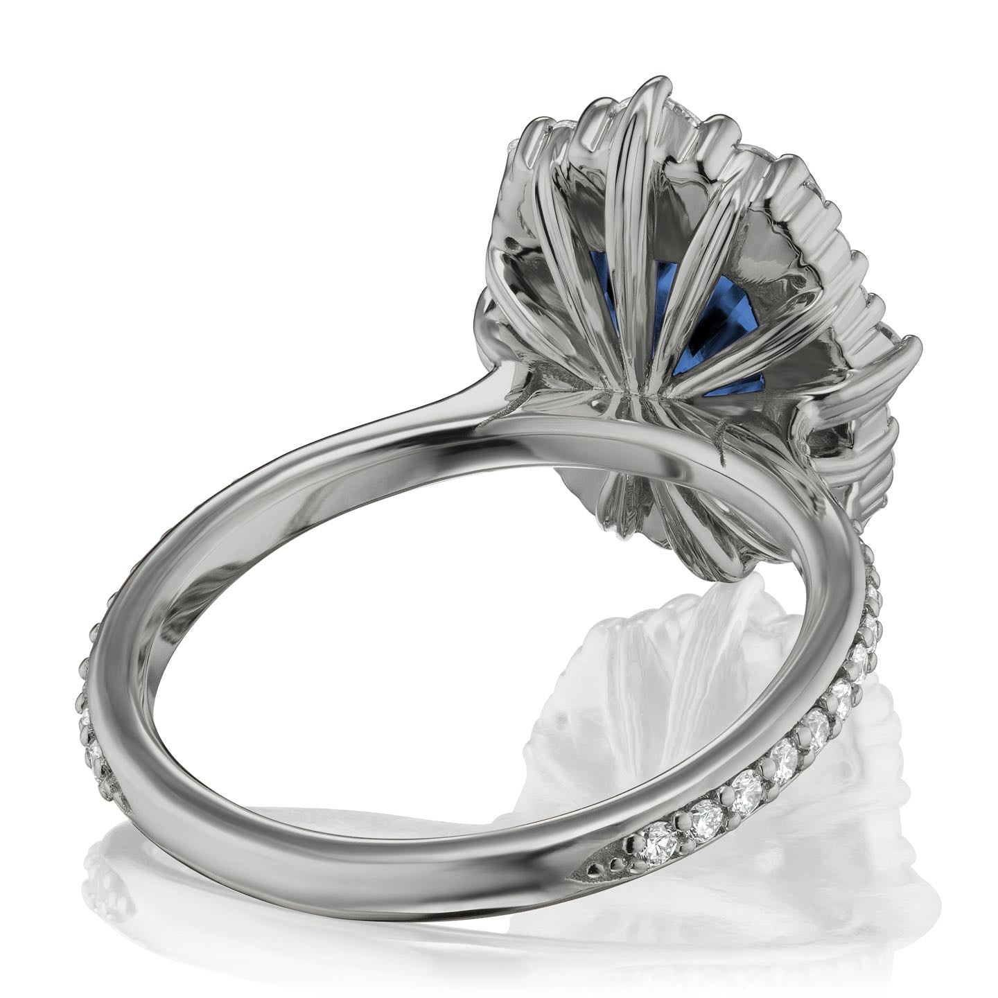 ・ADELINE・Radiant Cut Blue Sapphire Center, Diamond Halo (3.38ctw+)