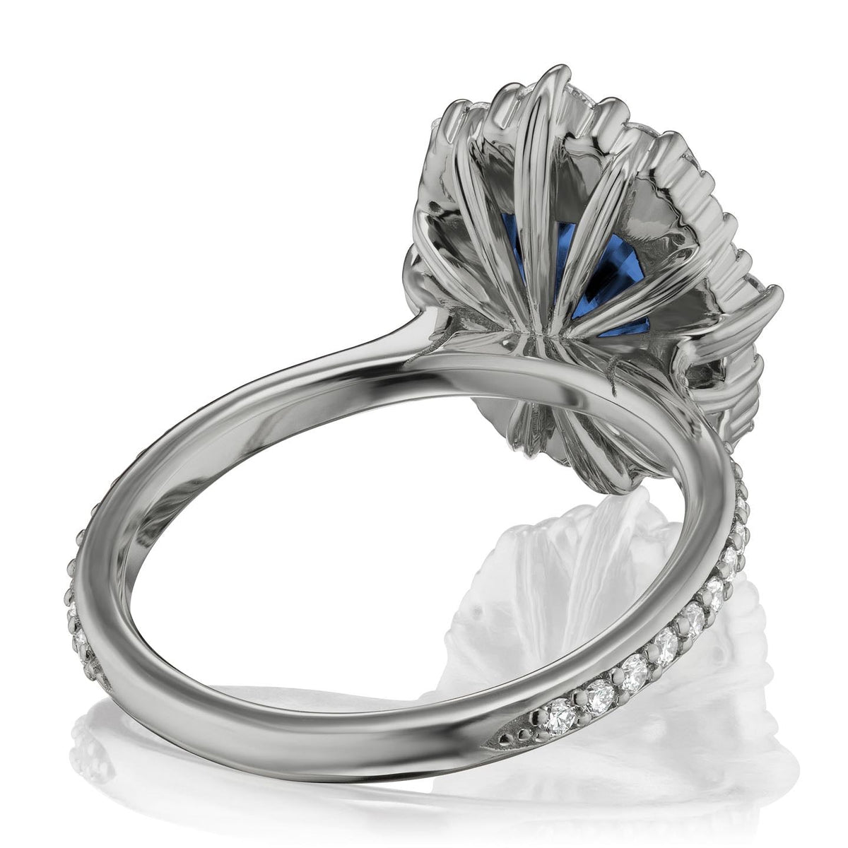・ADELINE・Emerald Cut Blue Sapphire Center, Diamond Halo (3.68ctw+)