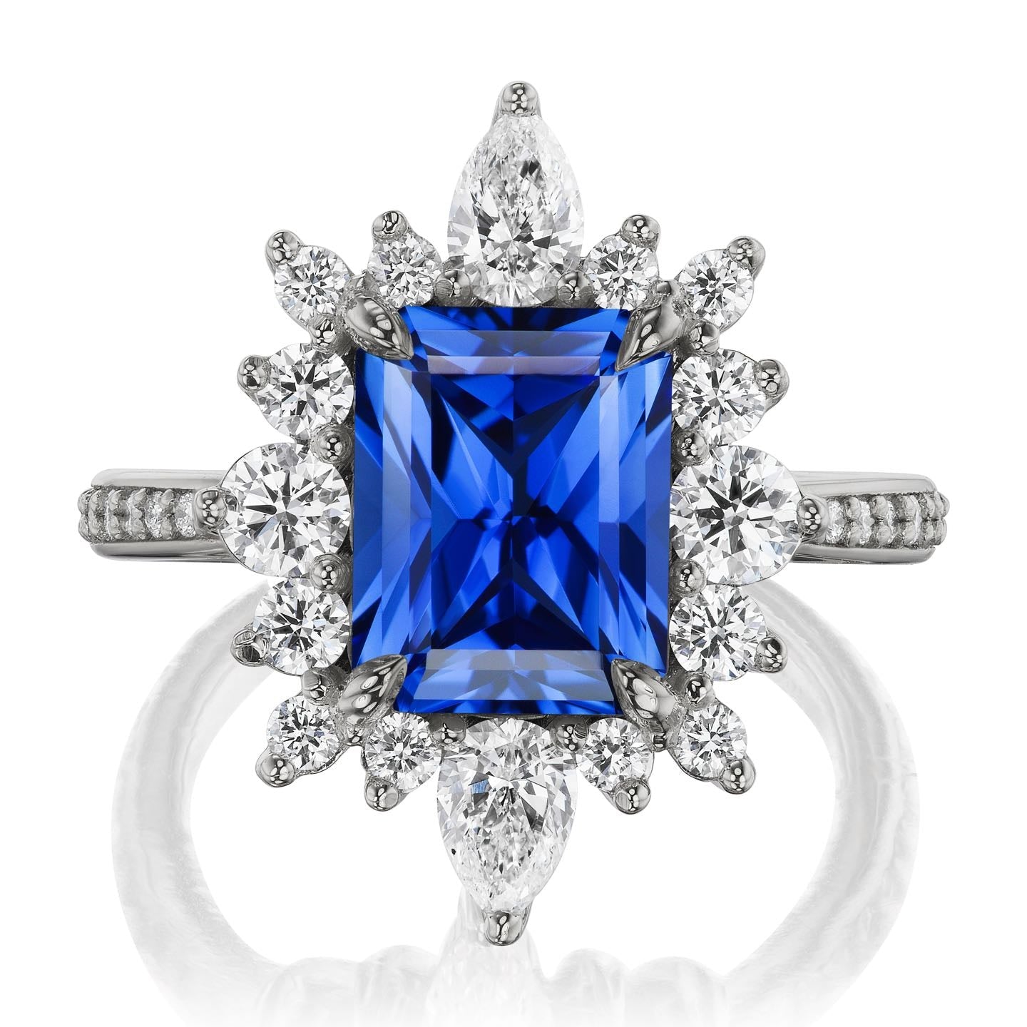 ・TALIA・Radiant Cut Blue Sapphire Center, Diamond Halo (3.75ctw+)