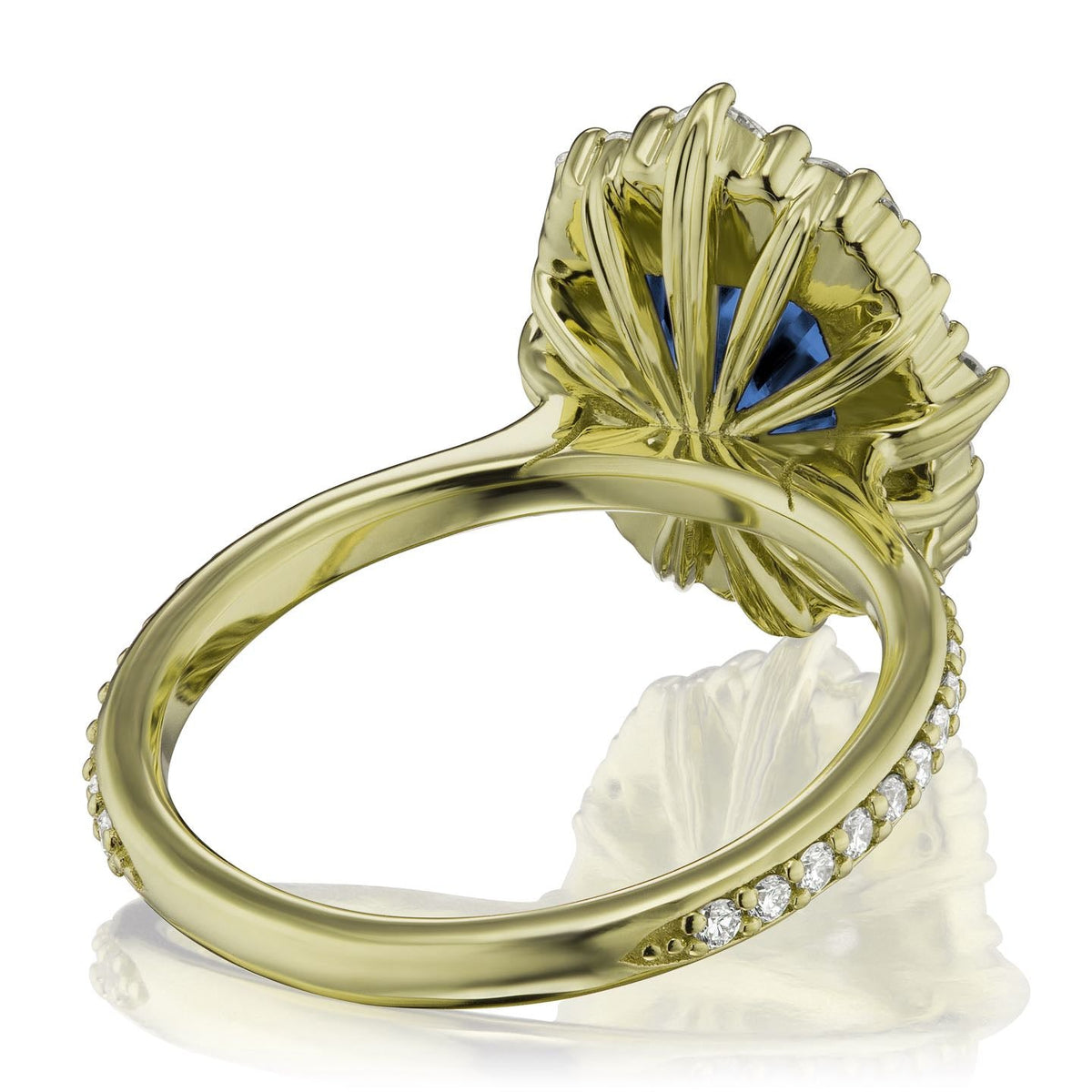 ・ADELINE・Radiant Cut Blue Sapphire Center, Diamond Halo (3.38ctw+)
