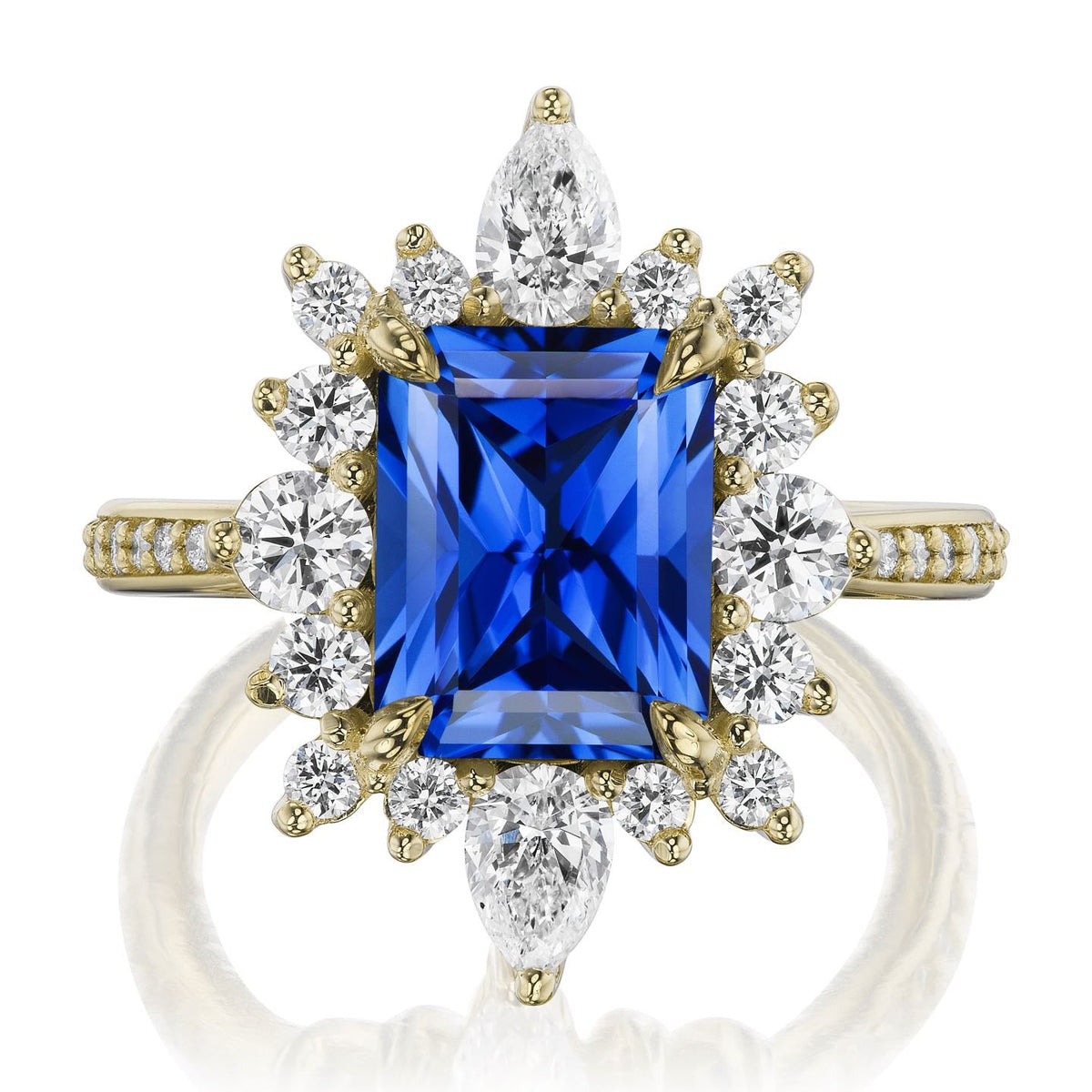 ・TALIA・Radiant Cut Blue Sapphire Center, Diamond Halo (3.75ctw+)