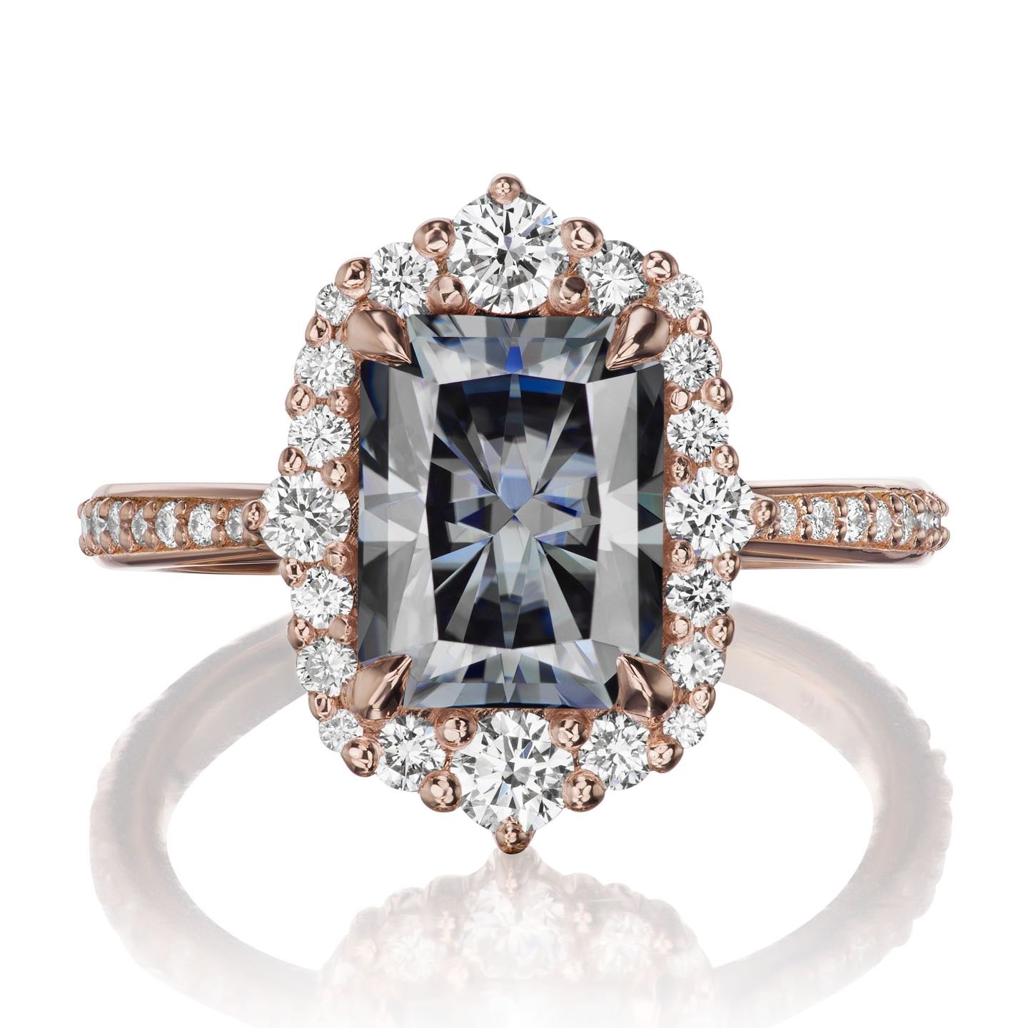 ・ADELINE・Radiant Iconic™ Grey Moissanite Center, Diamond Halo (3.18ctw+)