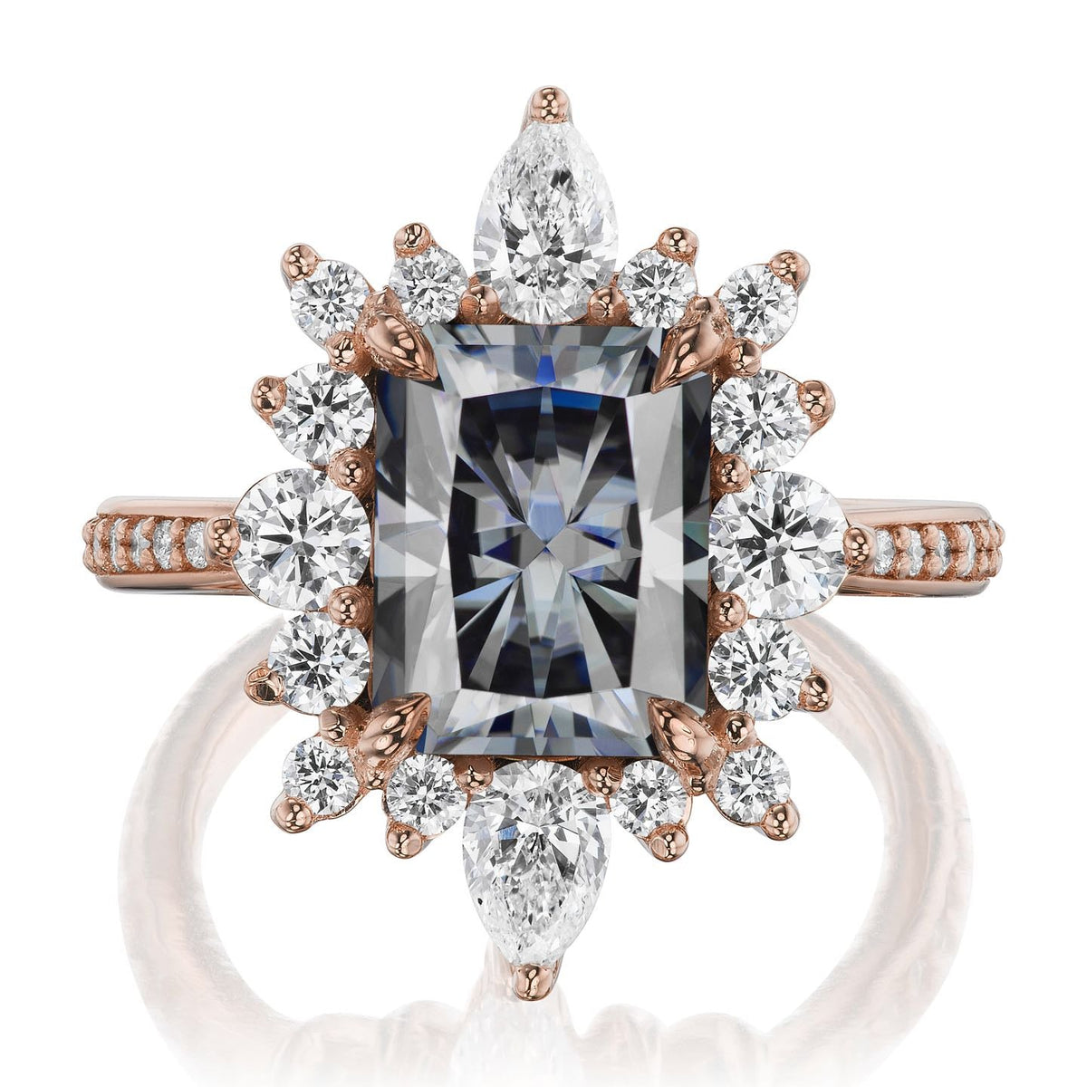 ・TALIA・Radiant Cut Iconic™ Grey Moissanite Center, Diamond Halo (3.55ctw+)