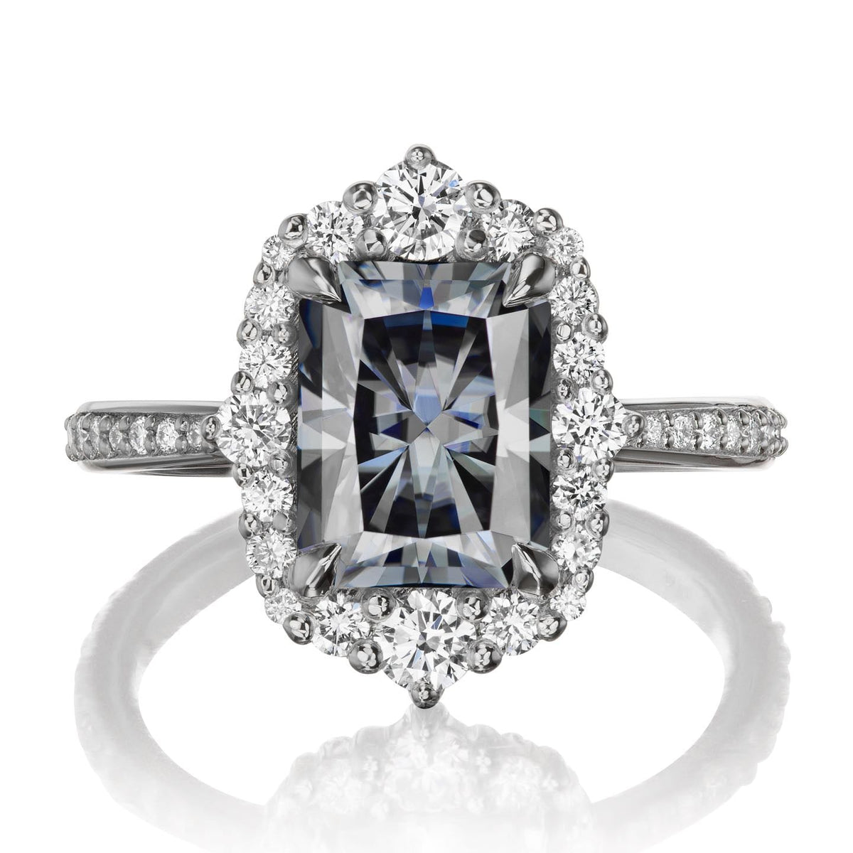 ・ADELINE・Radiant Iconic™ Grey Moissanite Center, Diamond Halo (3.18ctw+)