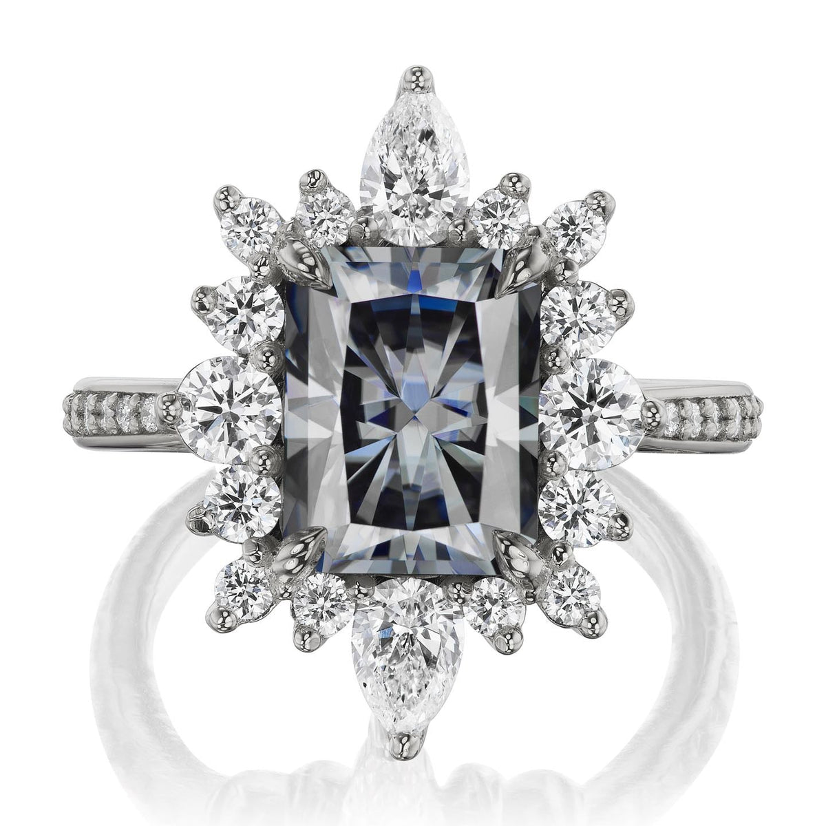 ・TALIA・Radiant Cut Iconic™ Grey Moissanite Center, Diamond Halo (3.55ctw+)