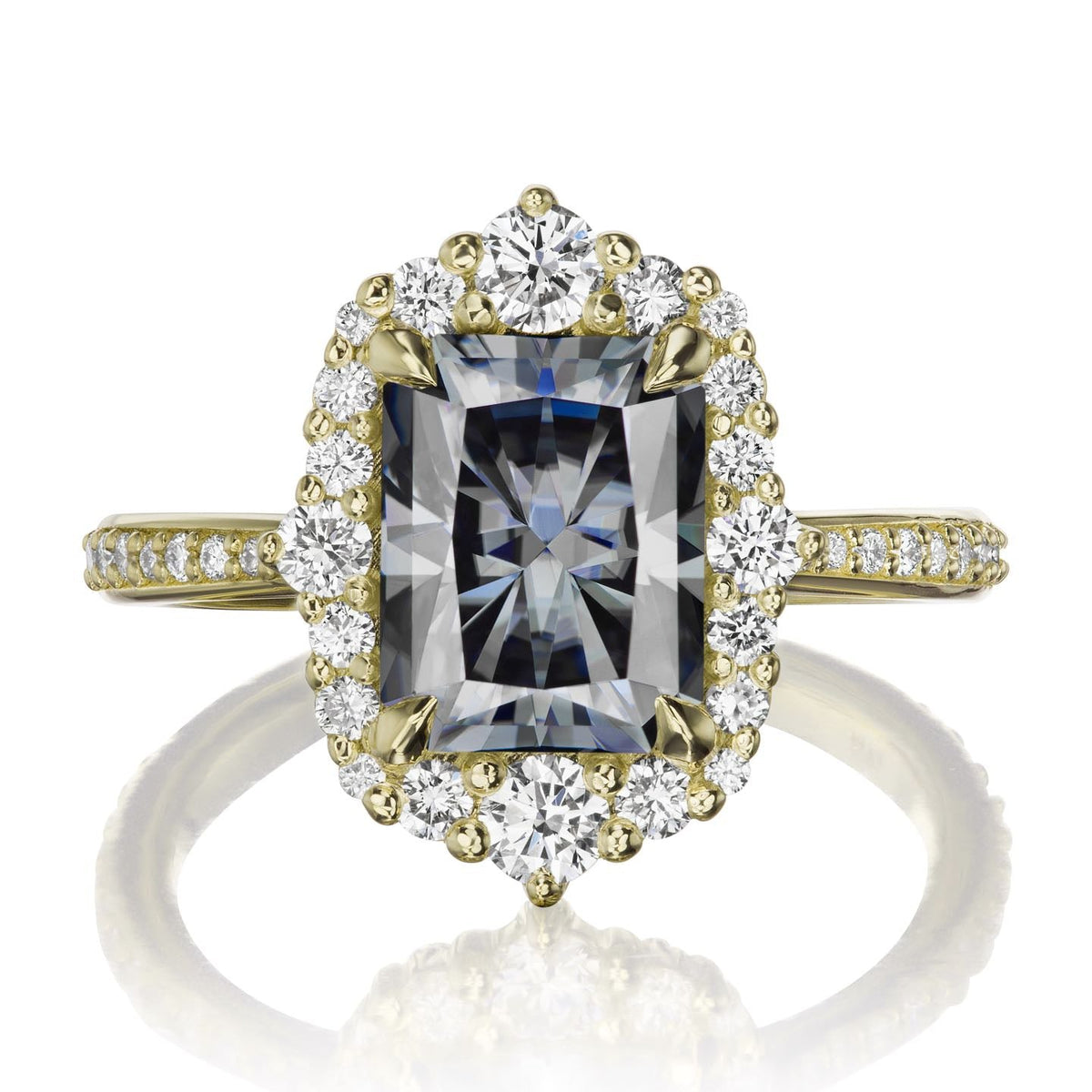 ・ADELINE・Radiant Iconic™ Grey Moissanite Center, Diamond Halo (3.18ctw+)