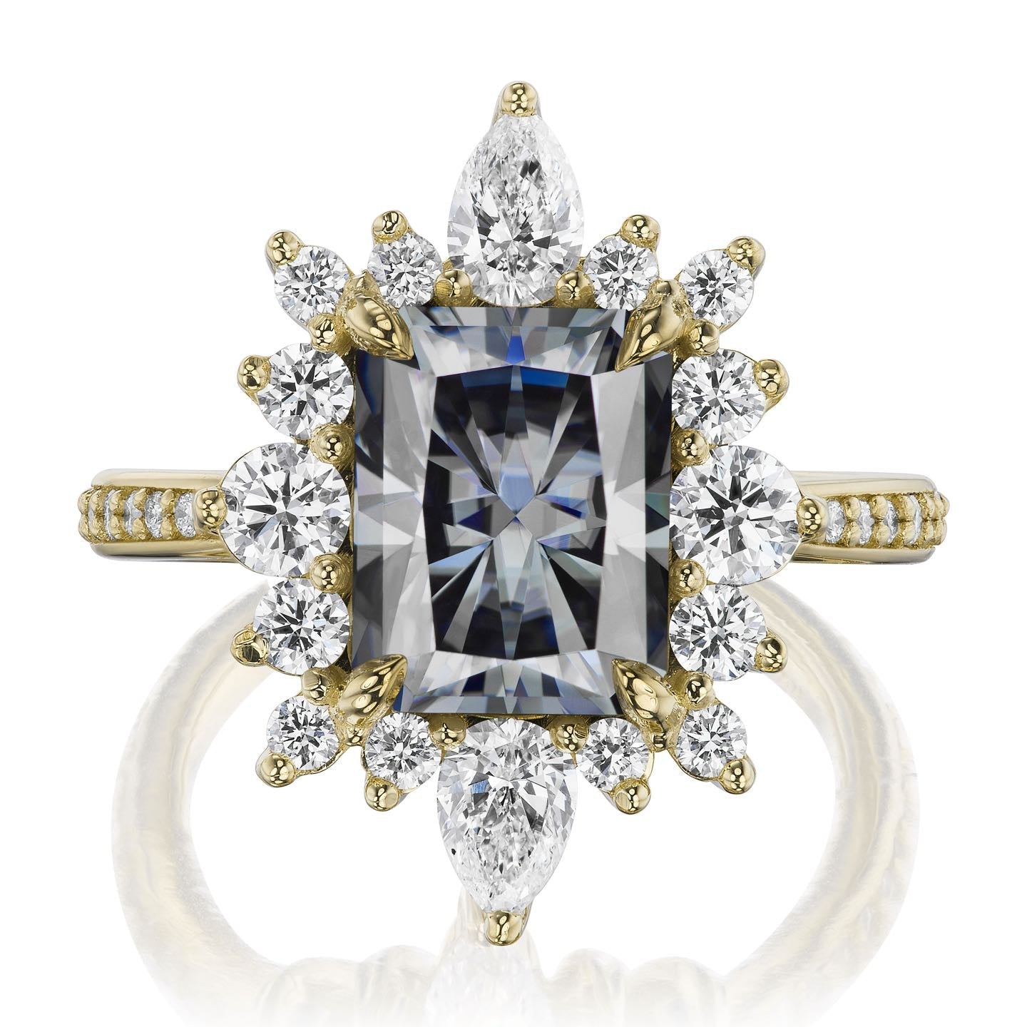 ・TALIA・Radiant Cut Iconic™ Grey Moissanite Center, Diamond Halo (3.55ctw+)