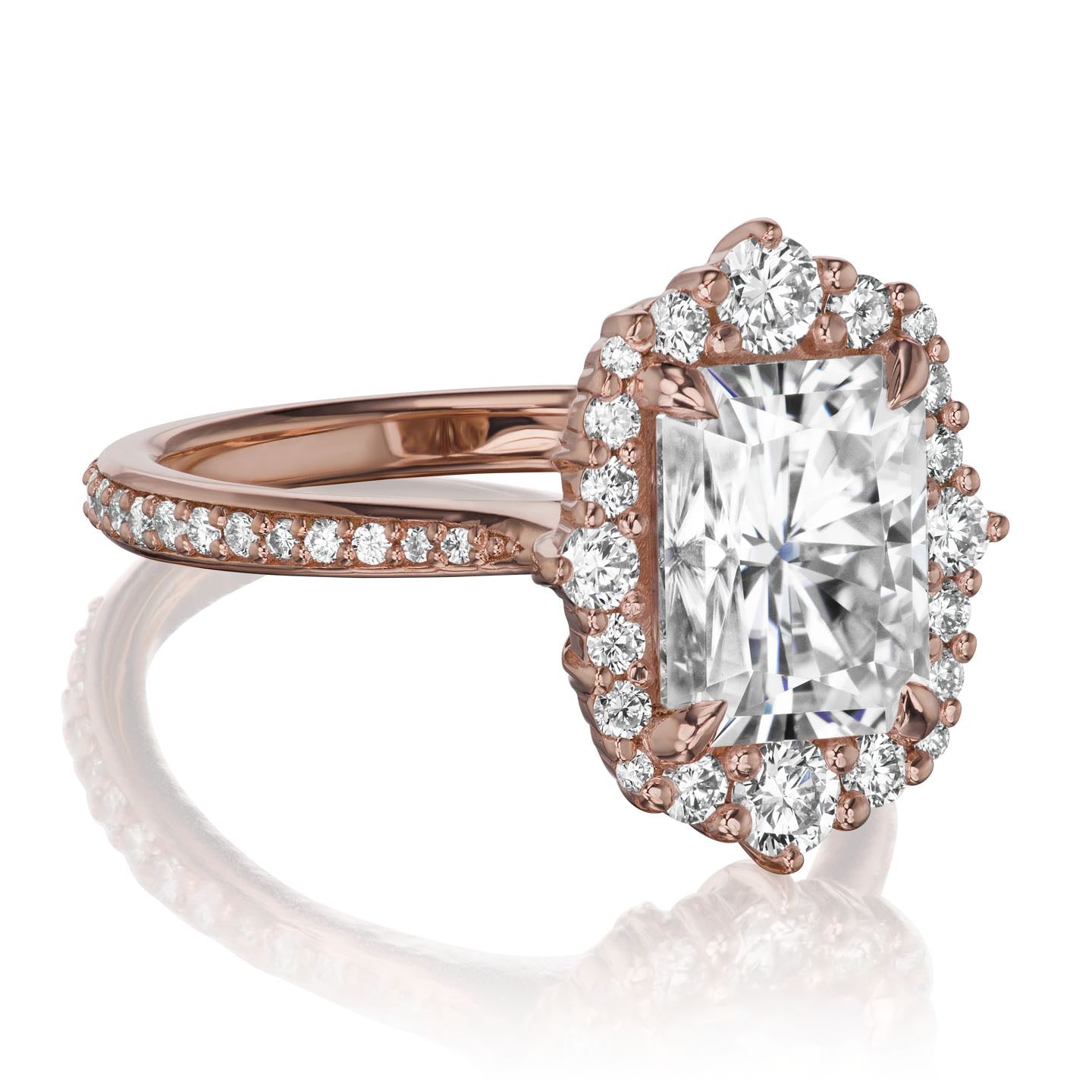 ・ADELINE・Radiant Cut Moissanite Center, Diamond Halo (3.18ctw+)