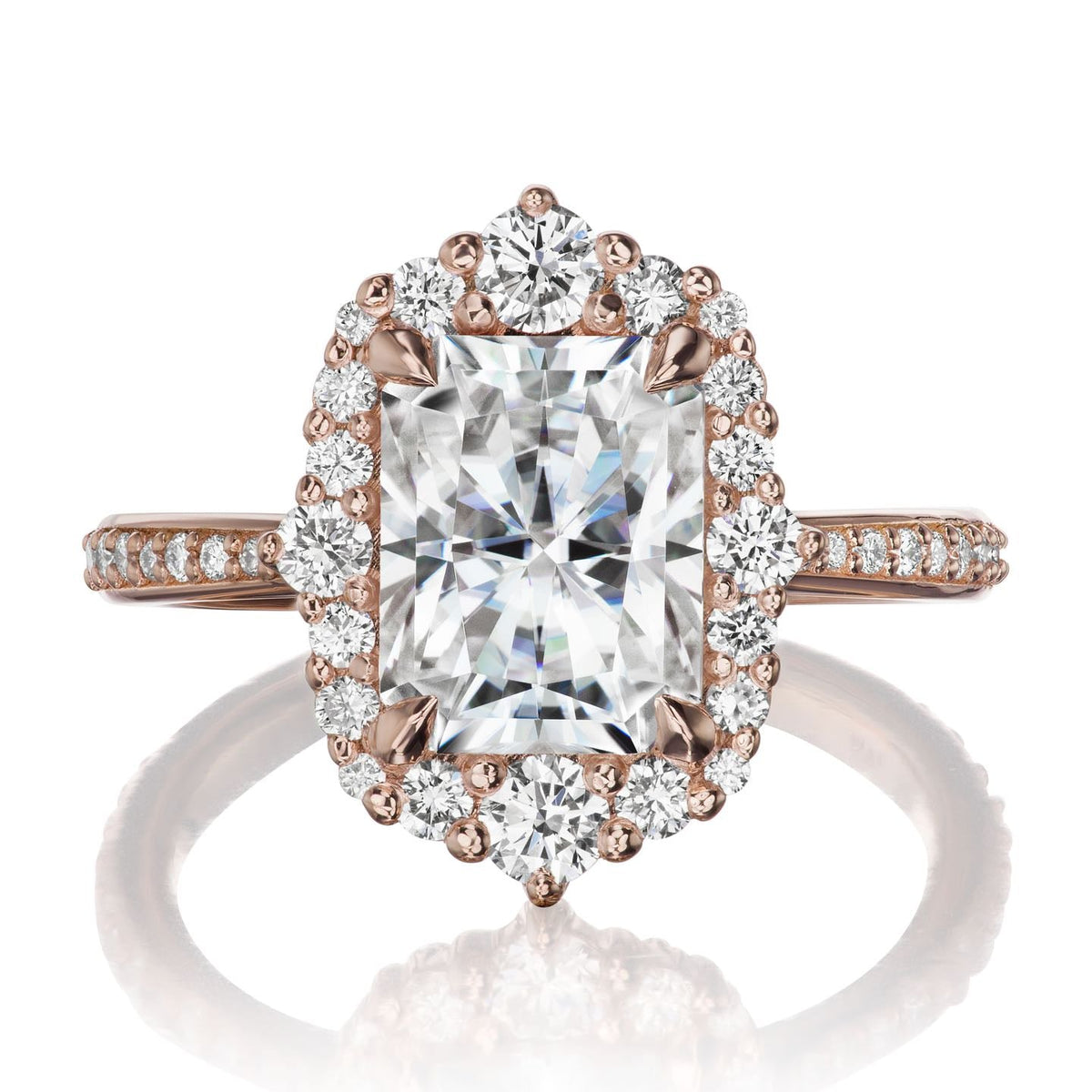 ・ADELINE・Radiant Cut Moissanite Center, Diamond Halo (3.18ctw+)