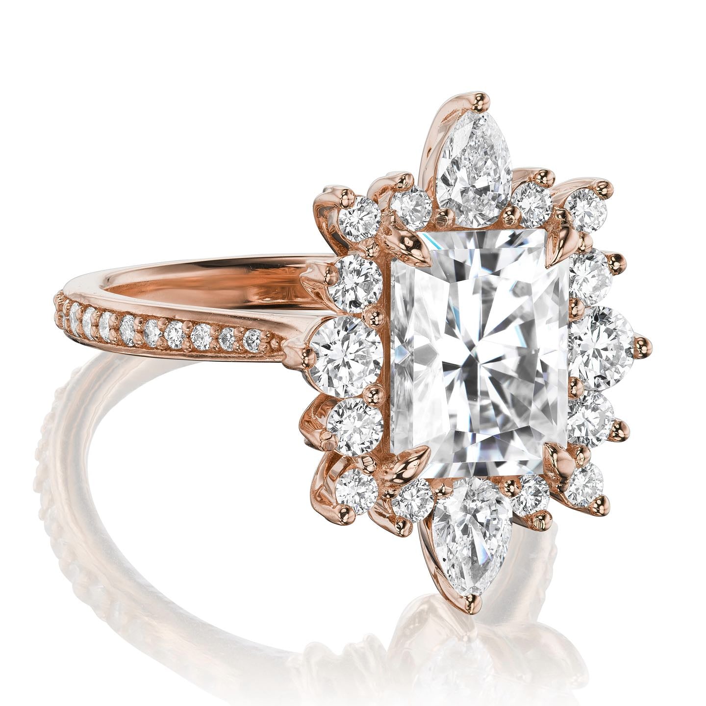 ・TALIA・Radiant Moissanite Center, Diamond Halo (3.55ctw+)