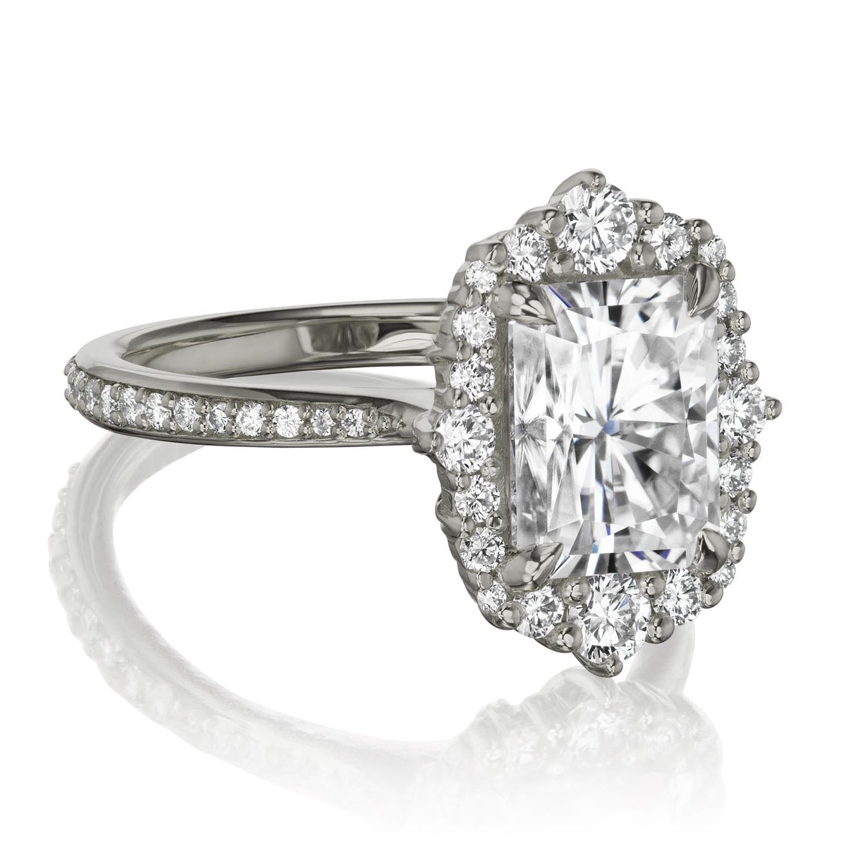 ・ADELINE・Radiant Cut Moissanite Center, Diamond Halo (3.18ctw+)