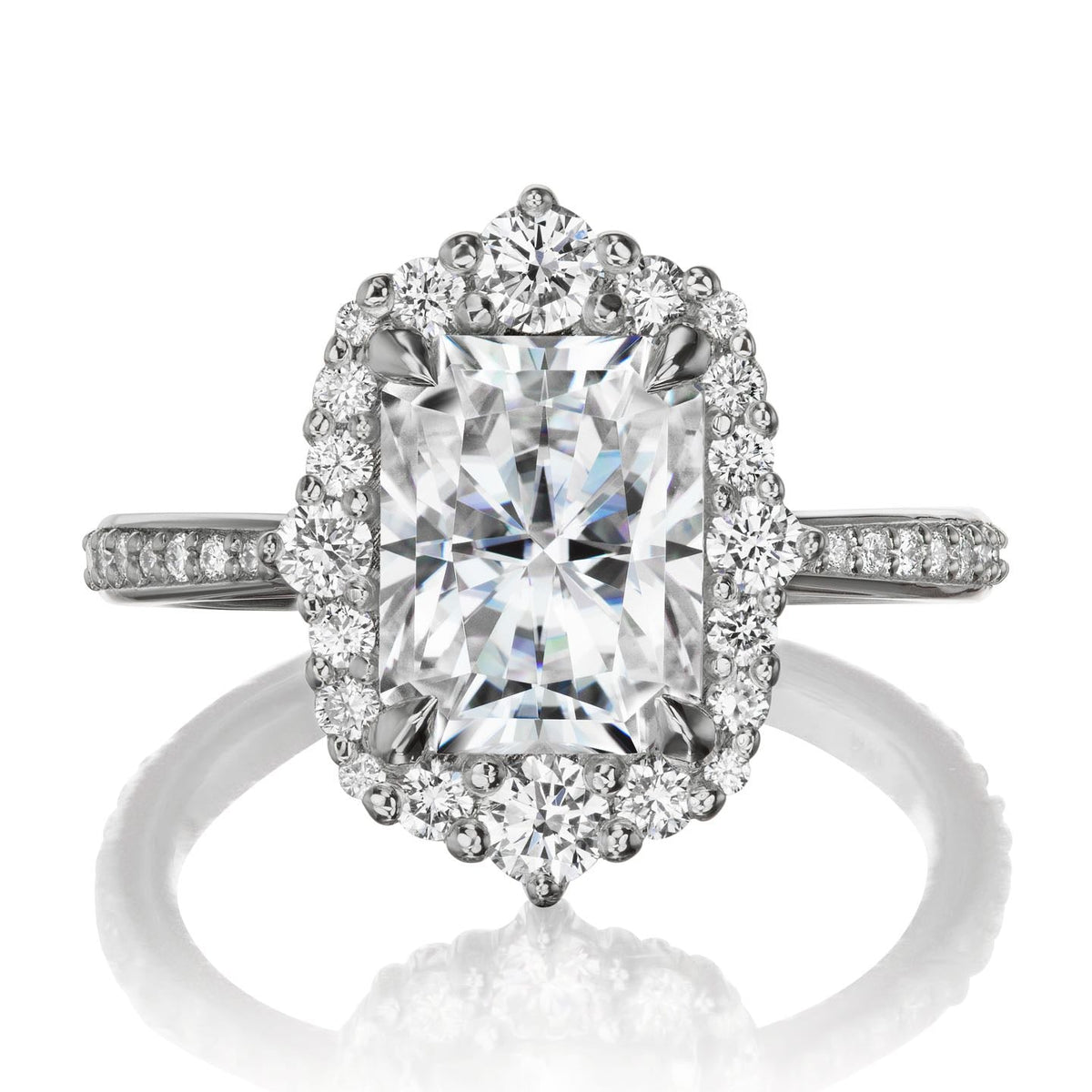 ・ADELINE・Radiant Cut Moissanite Center, Diamond Halo (3.18ctw+)