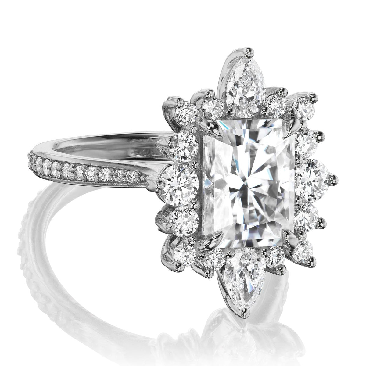 ・TALIA・Radiant Moissanite Center, Diamond Halo (3.55ctw+)