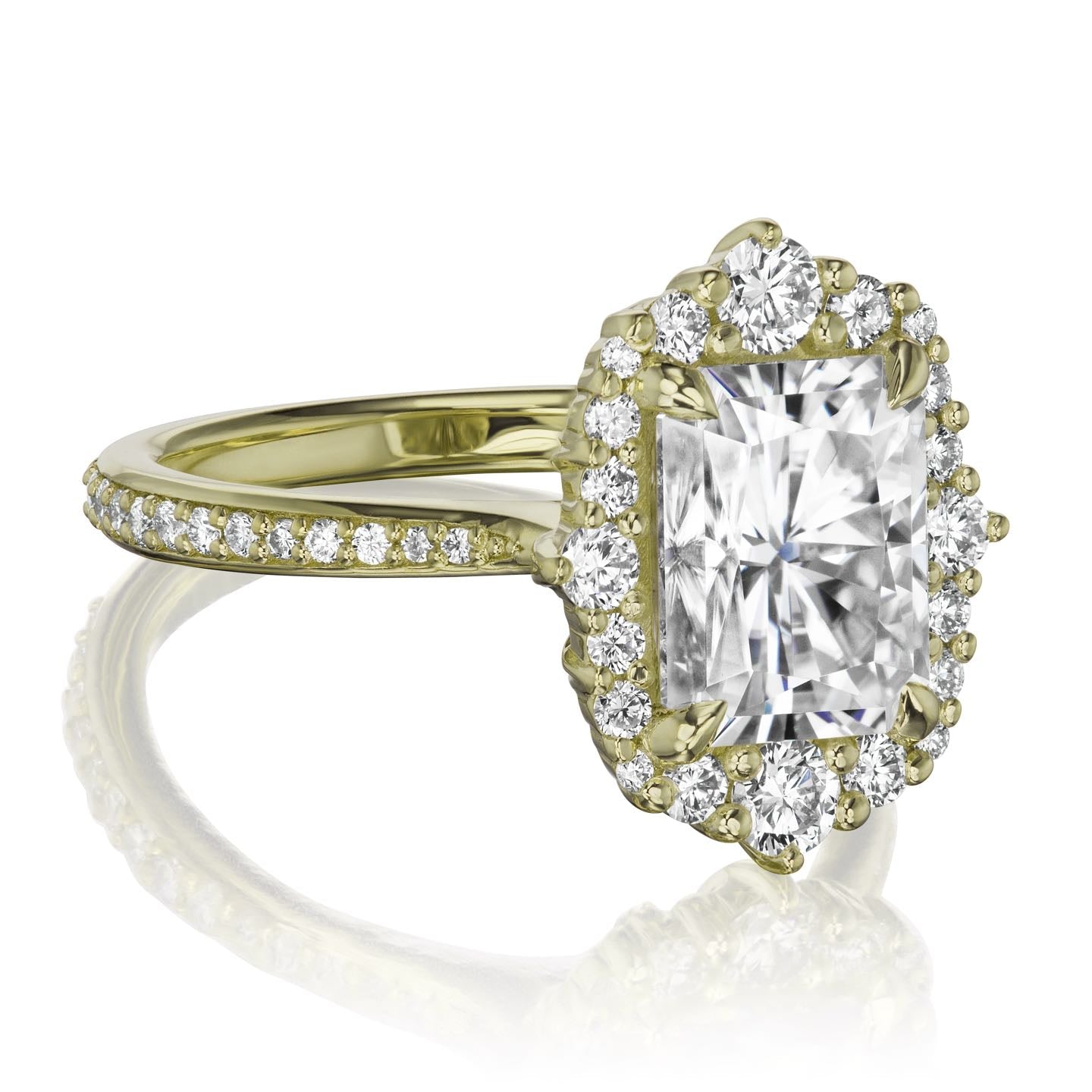 ・ADELINE・Radiant Cut Moissanite Center, Diamond Halo (3.18ctw+)