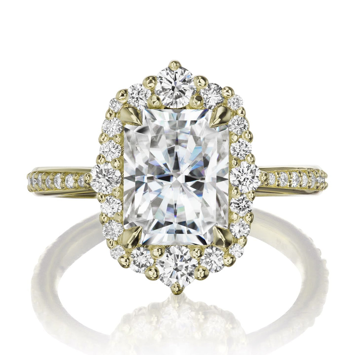 ・ADELINE・Radiant Cut Moissanite Center, Diamond Halo (3.18ctw+)