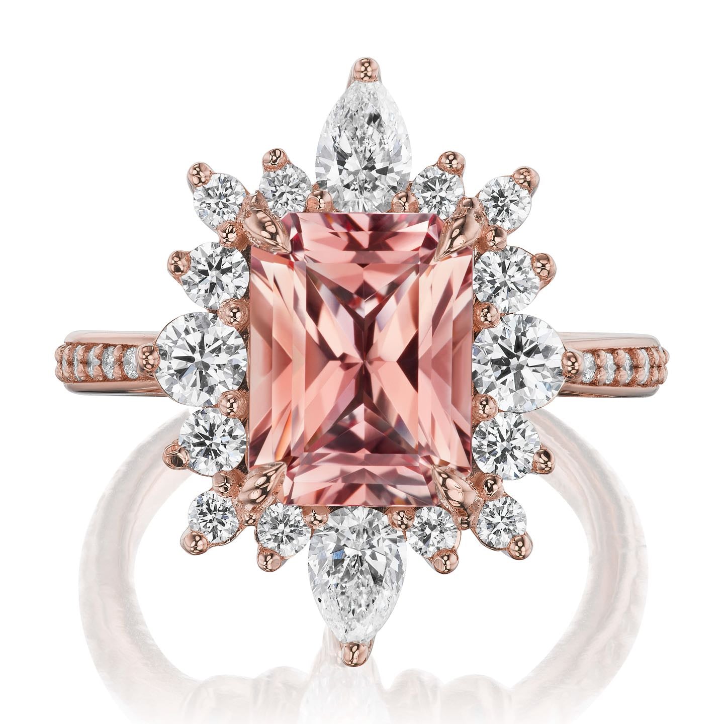 ・TALIA・Radiant Peach Sapphire Center, Diamond Halo (3.75ctw+)