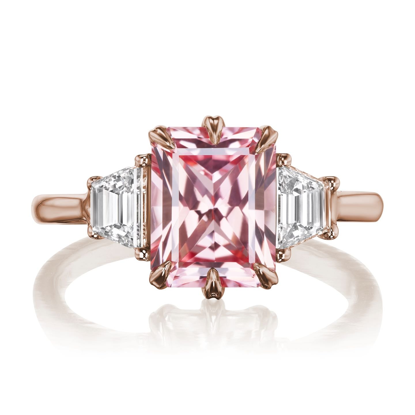 ・CORA・Radiant Peach Sapphire Center, Trapezoid Diamonds (3.40ctw)