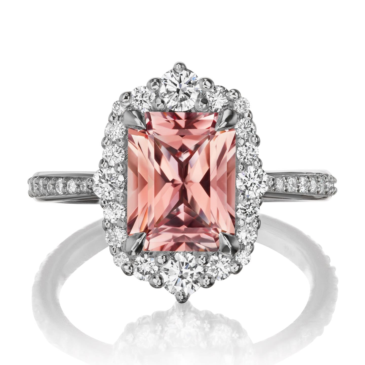 ・ADELINE・Radiant Peach Sapphire Center, Diamond Halo (3.38ctw+)