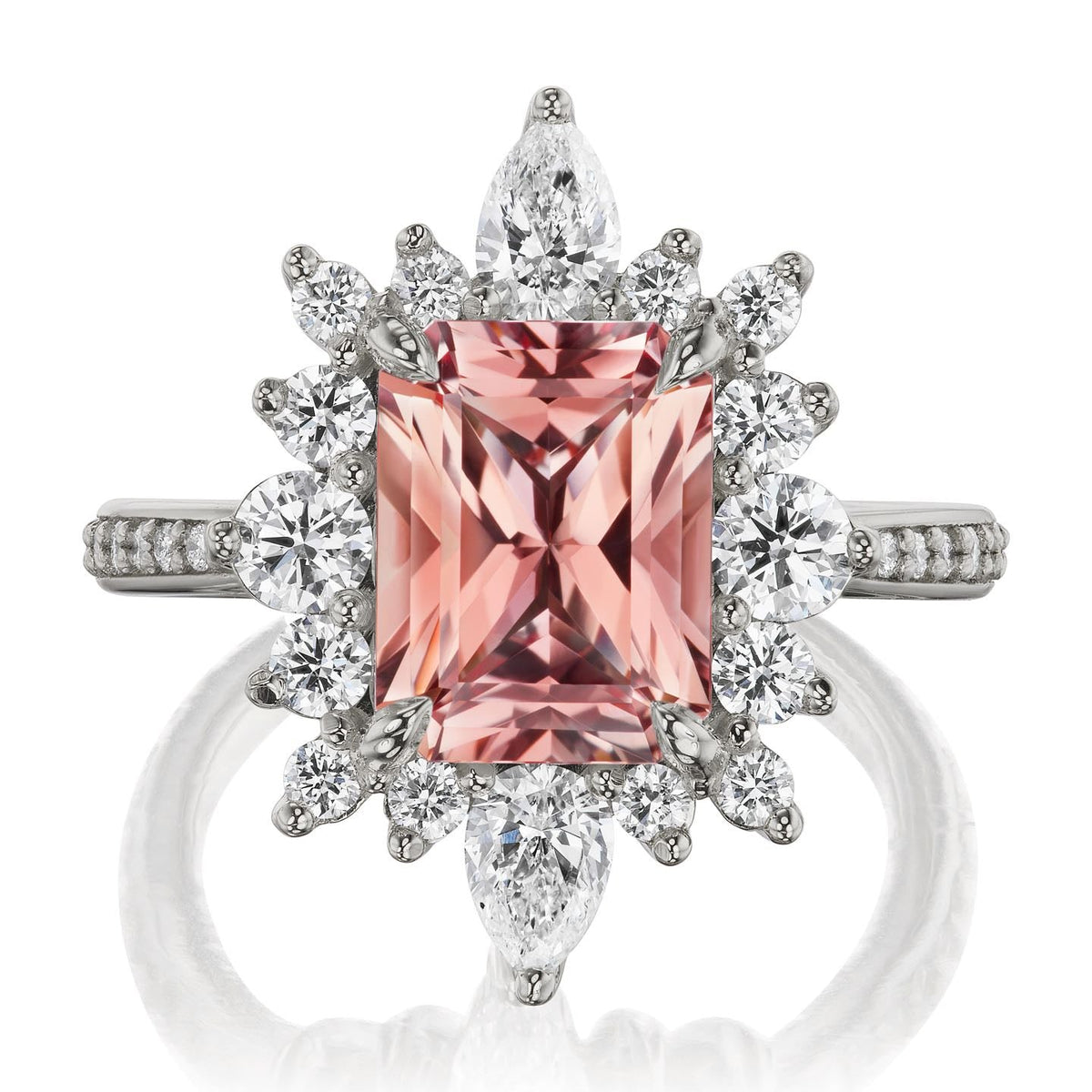 ・TALIA・Radiant Peach Sapphire Center, Diamond Halo (3.75ctw+)
