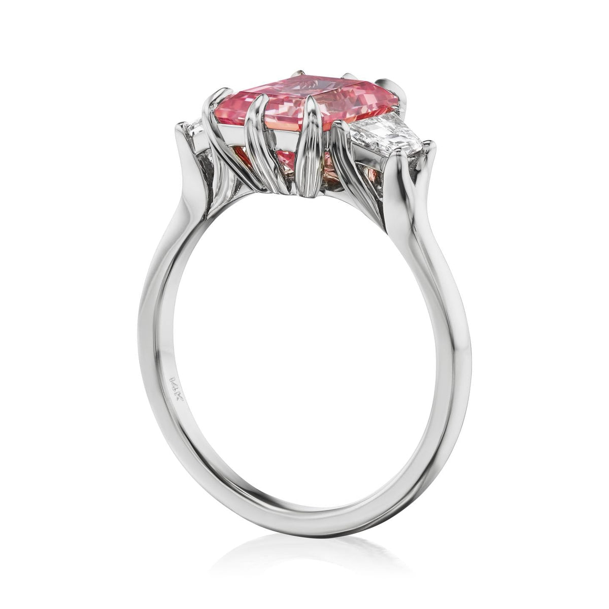 ・CORA・Radiant Peach Sapphire Center, Trapezoid Diamonds (3.40ctw)