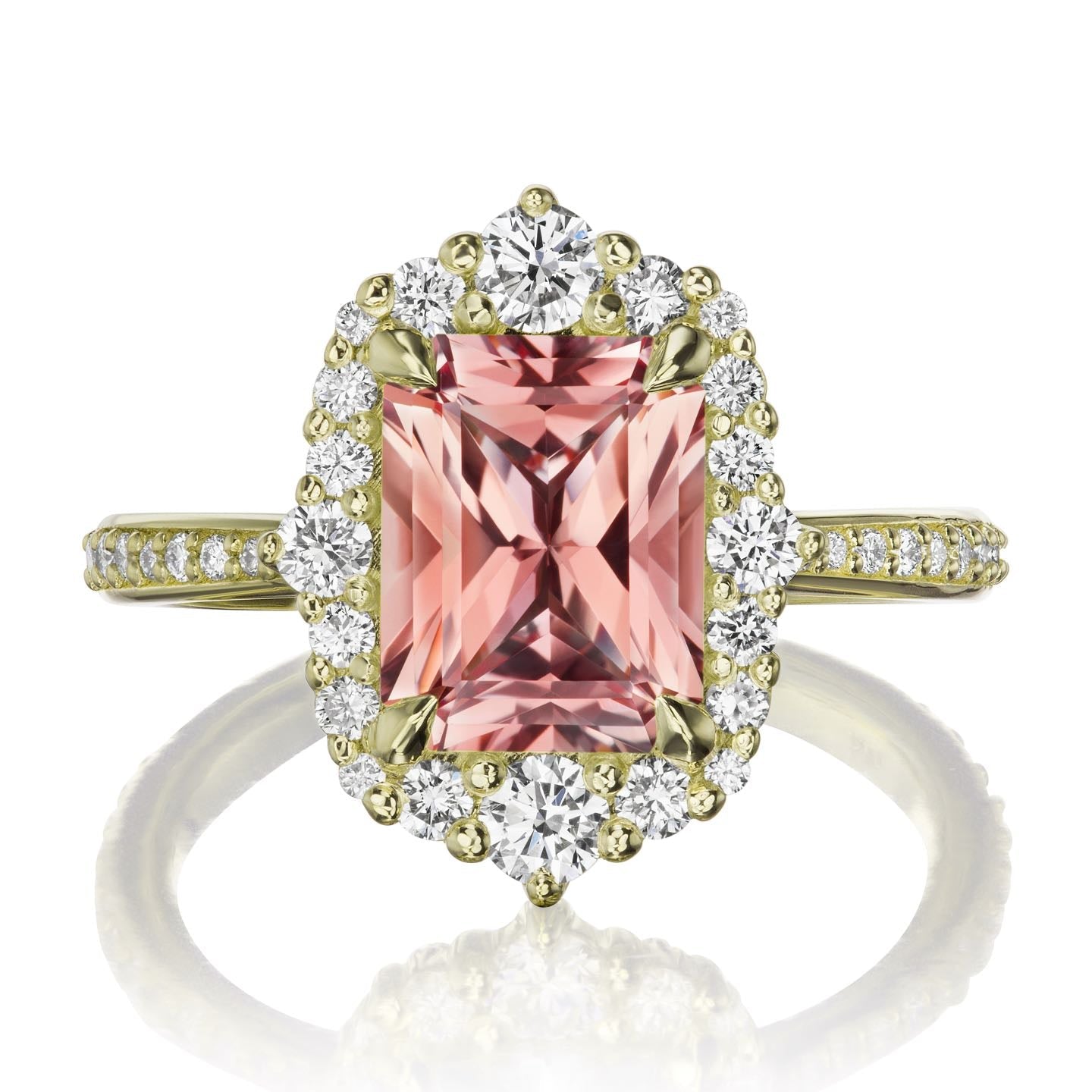 ・ADELINE・Radiant Peach Sapphire Center, Diamond Halo (3.38ctw+)