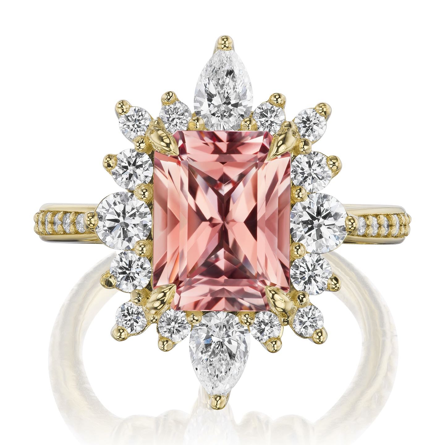 ・TALIA・Radiant Peach Sapphire Center, Diamond Halo (3.75ctw+)