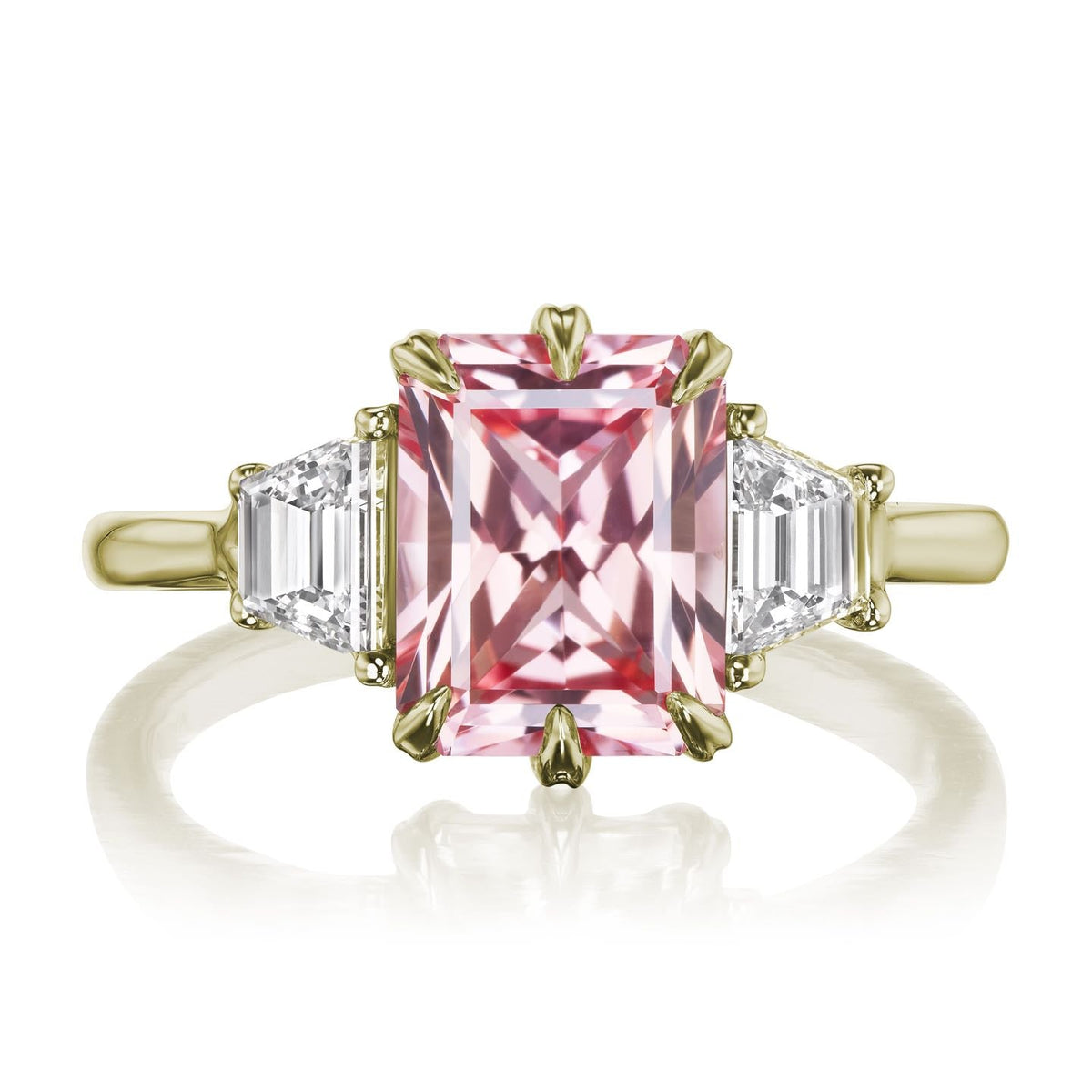 ・CORA・Radiant Peach Sapphire Center, Trapezoid Diamonds (3.40ctw)